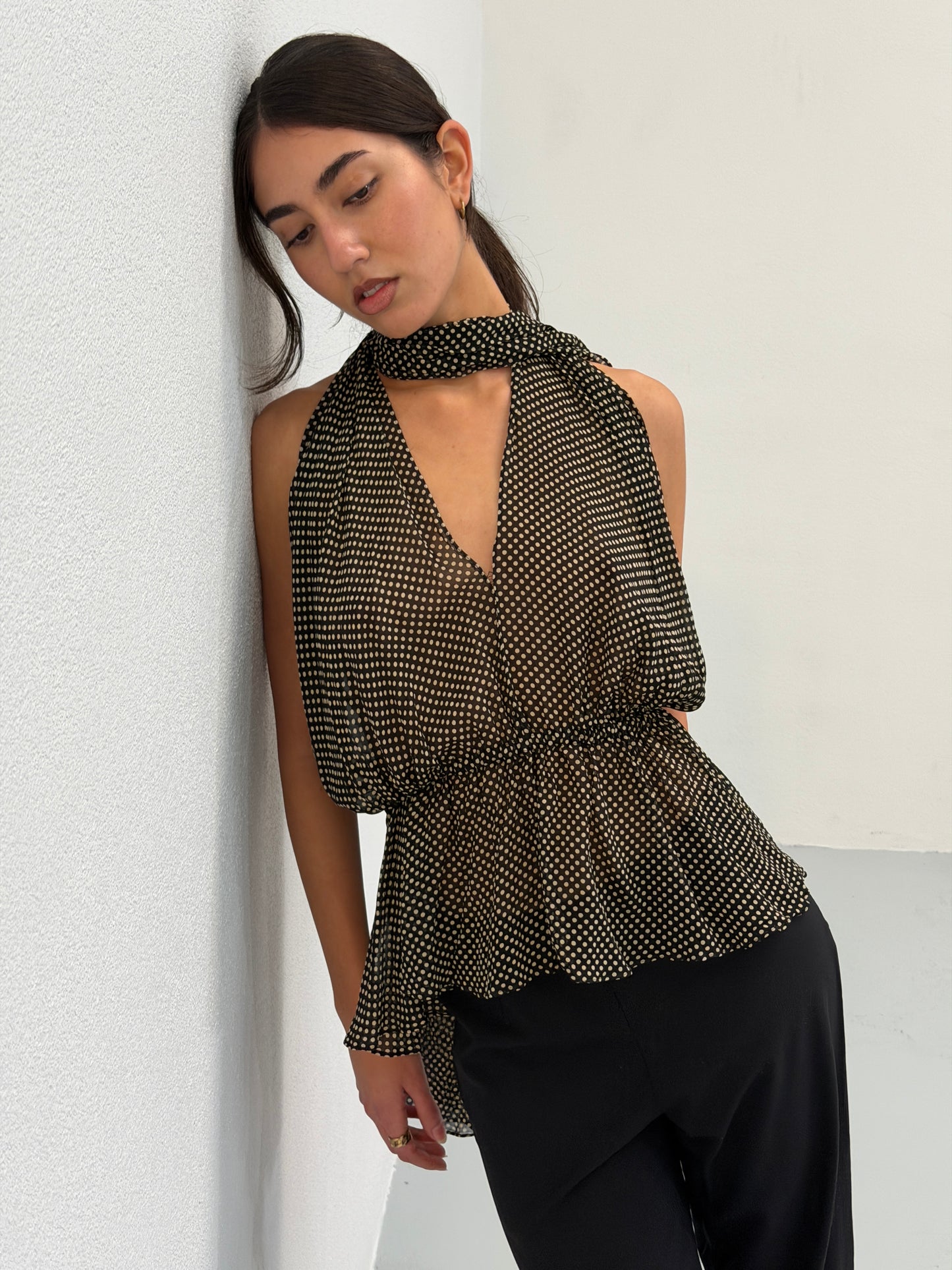 (reserved) yves saint laurent 1980s sheer silk halter blouse