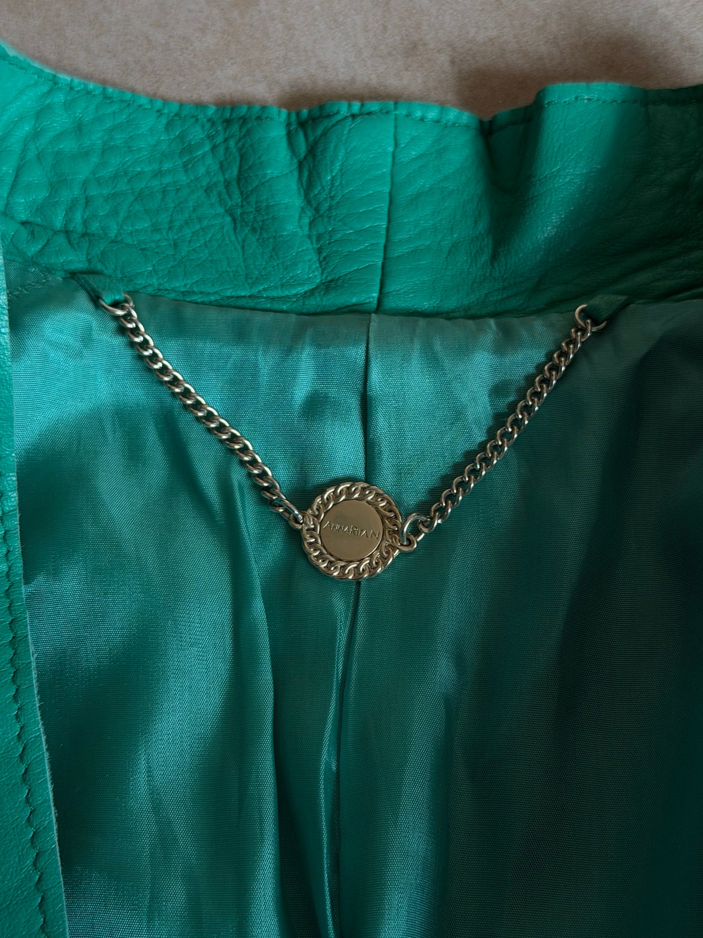 90s annarita n green leather jacket