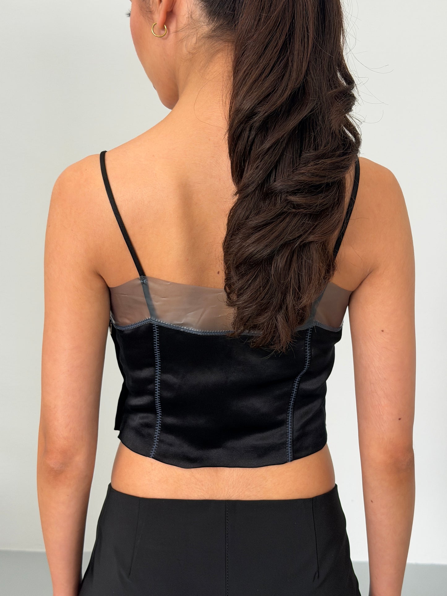 (rare) prada spring 1998 black silk pvc bustier top
