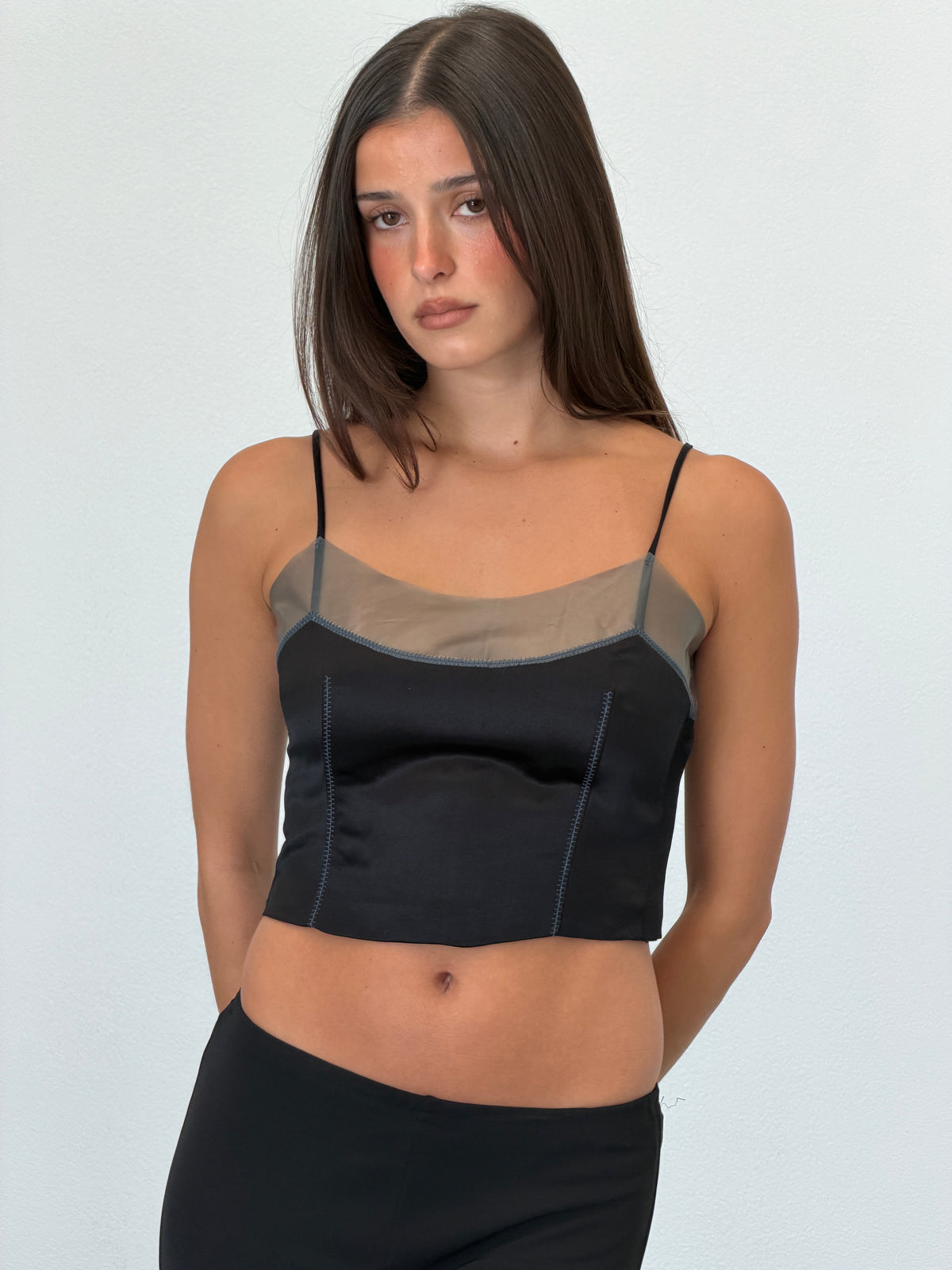 (rare) prada spring 1998 black silk pvc bustier top