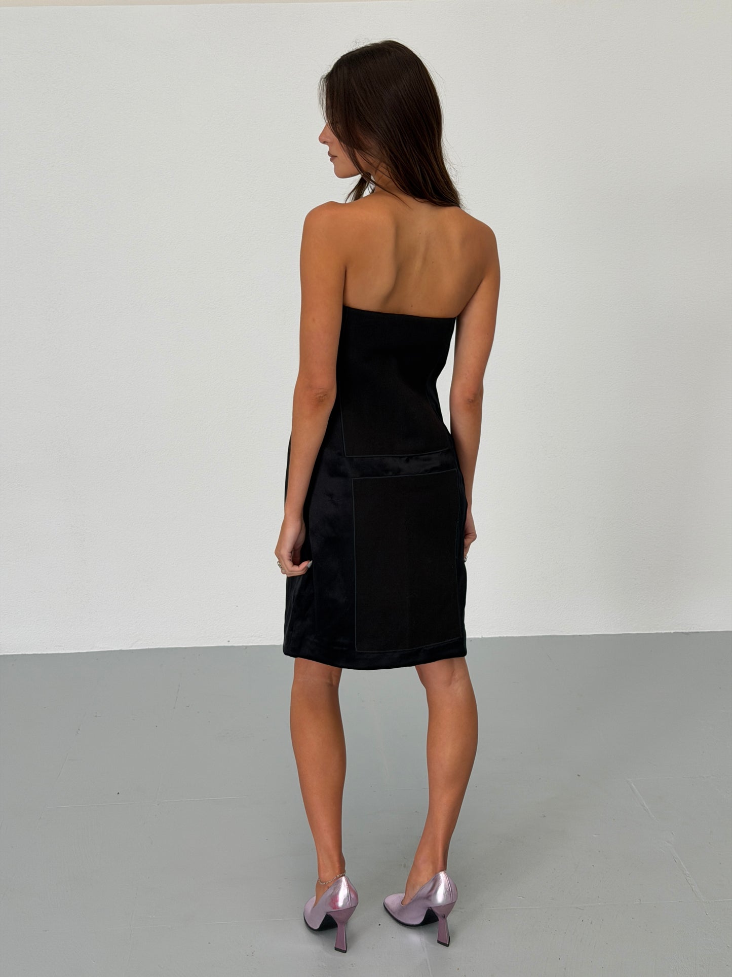 prada spring summer 1998 runway strapless black silk dress