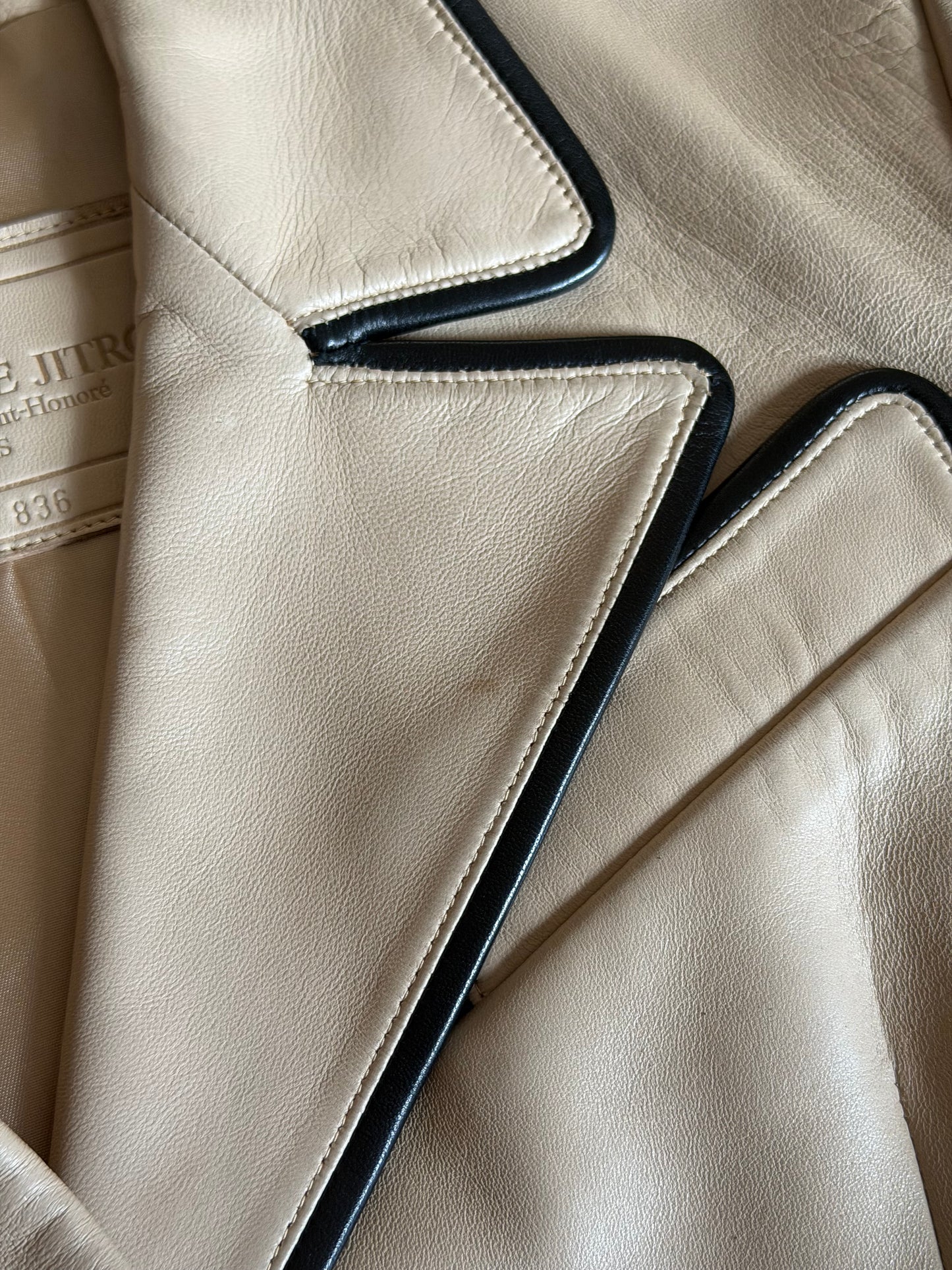 (reserved) maren taylor x stassi - 90s jitrois beige leather jacket