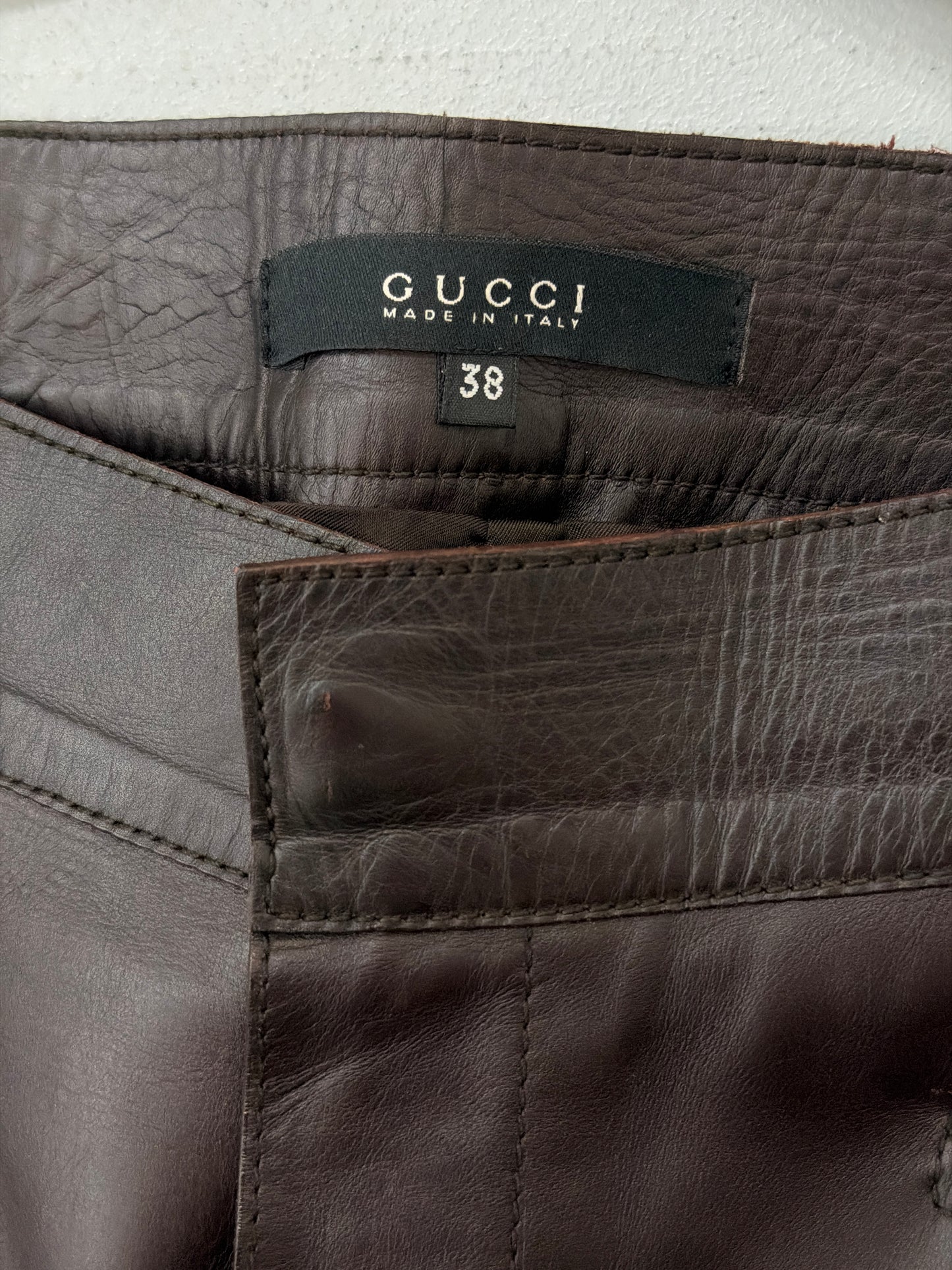 gucci fall 2003 by tom ford black leather trousers