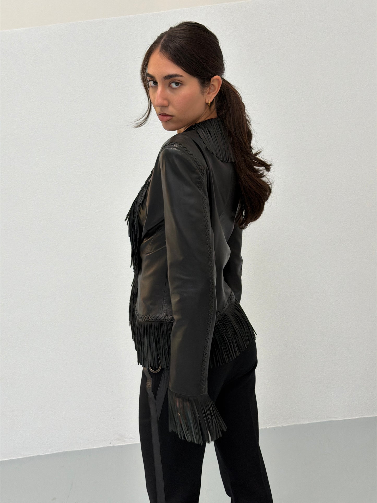 (reserved) gianni versace spring summer 2002 leather fringe jacket
