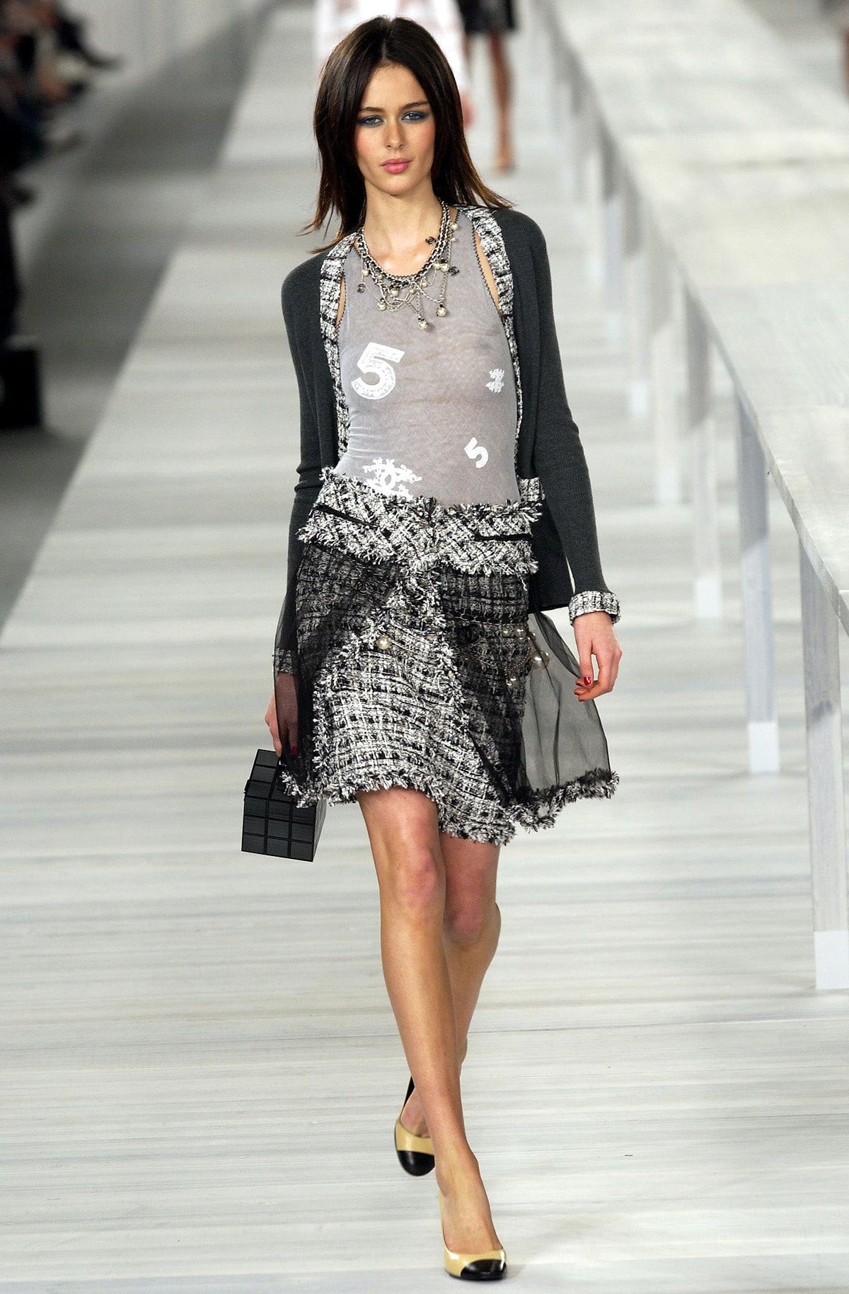 chanel spring 2004 grey no. 5 logo mesh top
