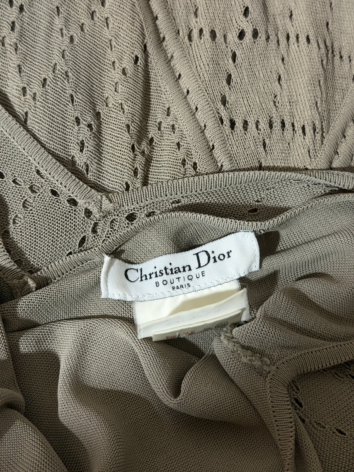 (archival) christian dior spring 2001 greige open knit asymmetric dress