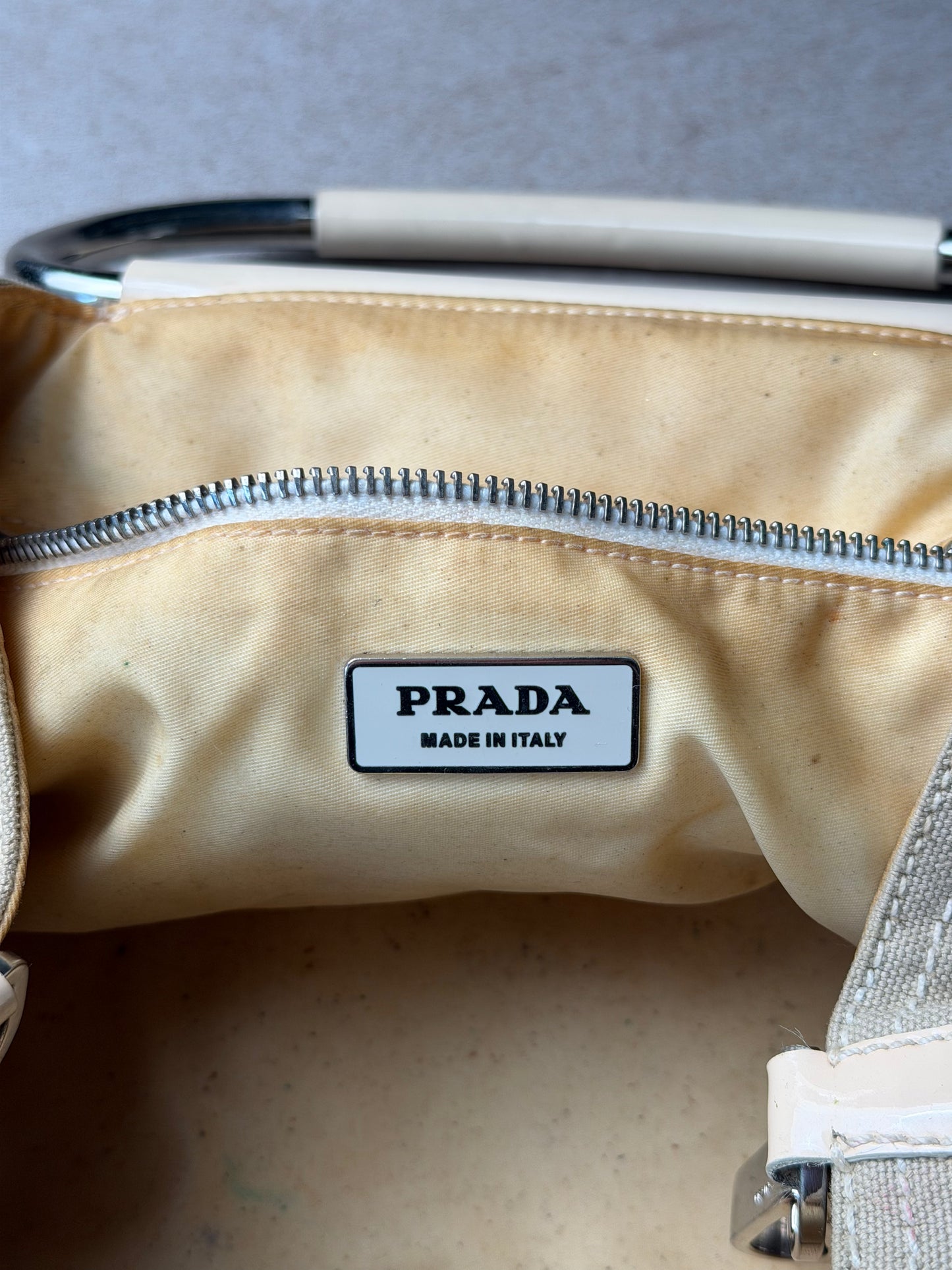 (rare) prada ss 2003 metal handle bag