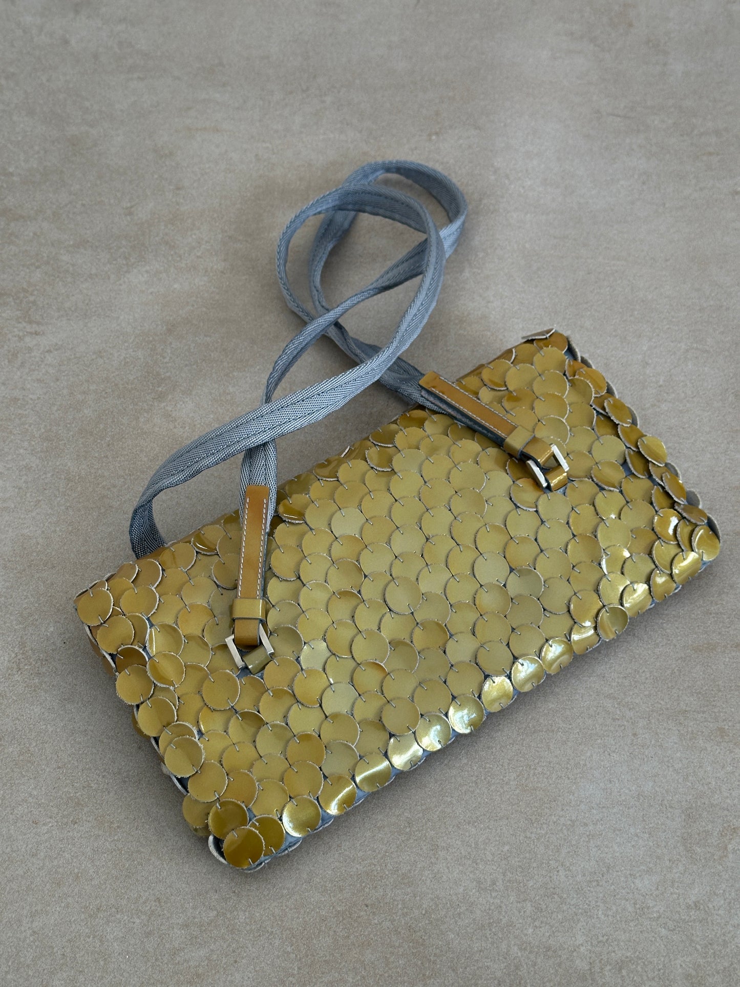 (rare) prada ss 2000 gold disc bag