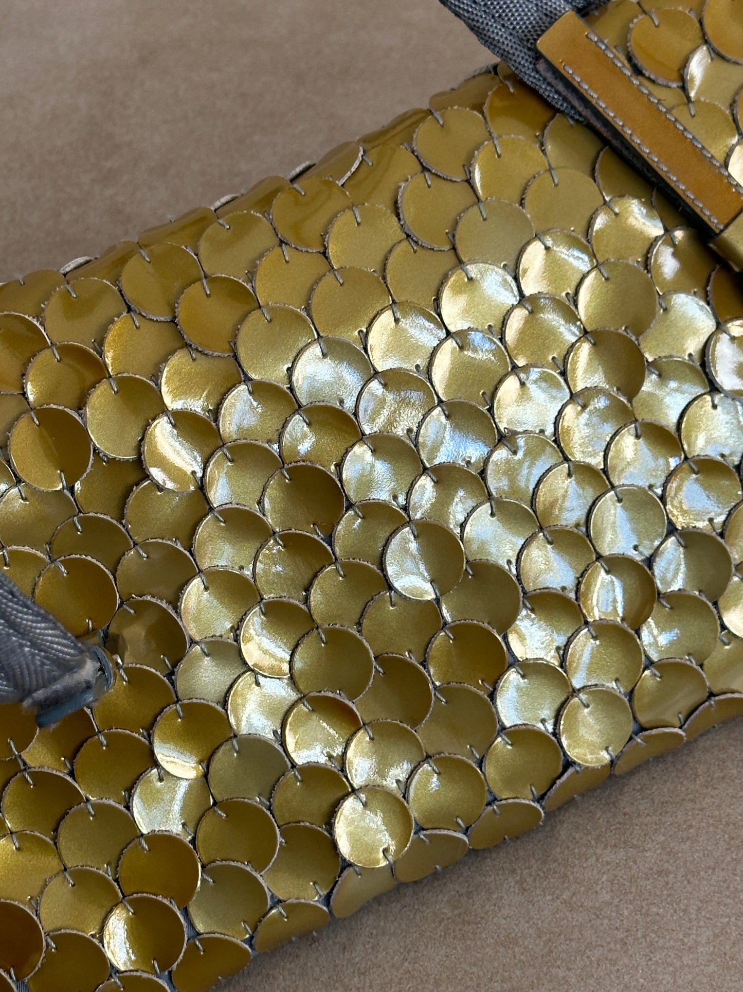 (rare) prada ss 2000 gold disc bag