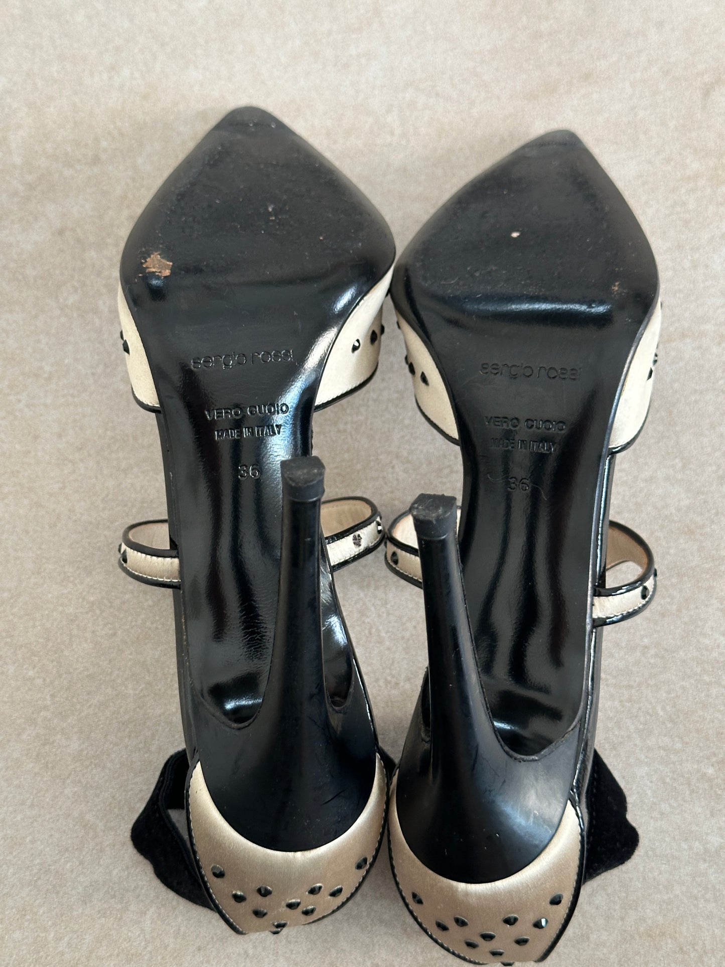 2000s sergio rossi ivory dot satin pumps