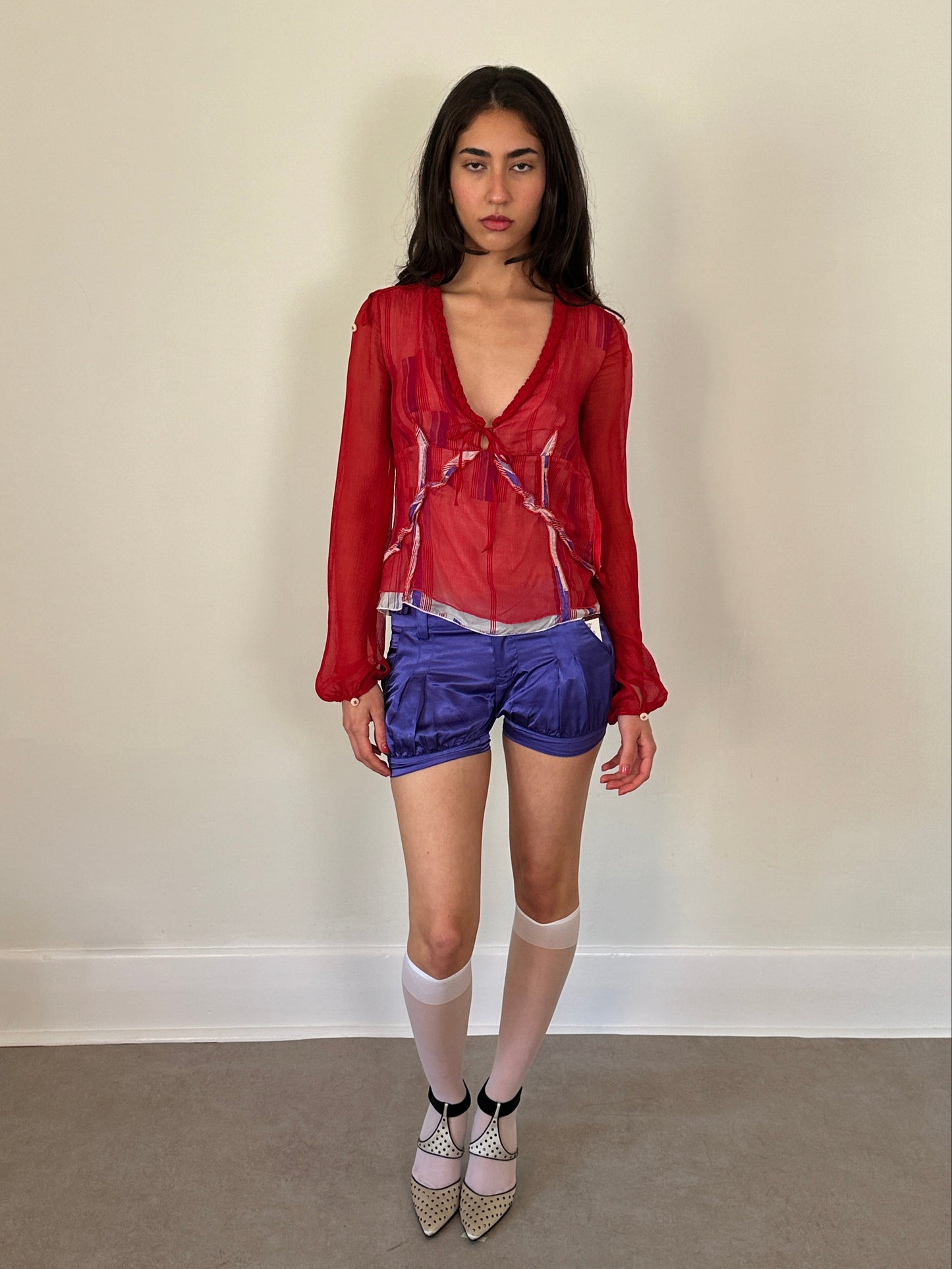 2000s costume national italy sheer silk blouse