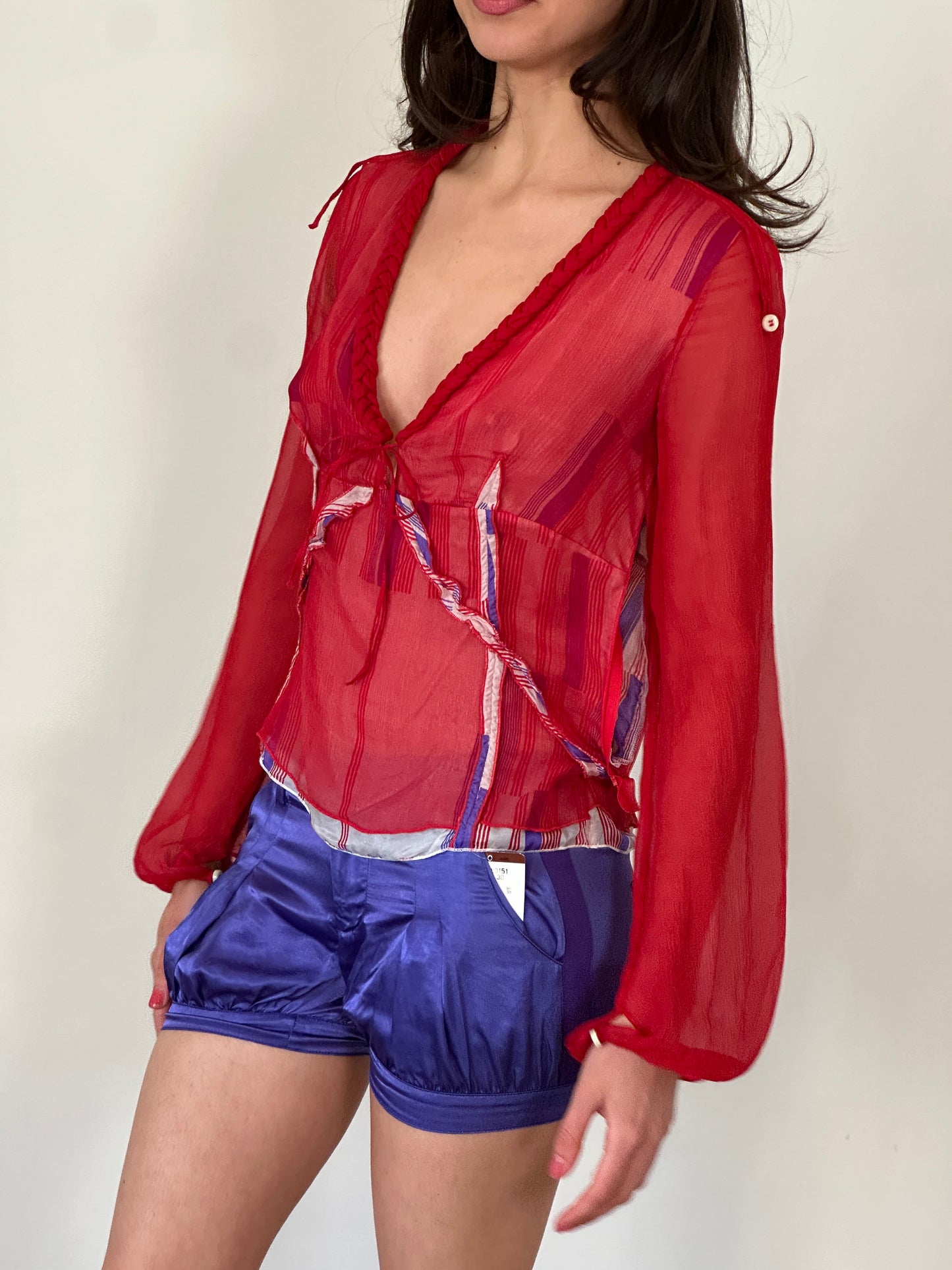 2000s costume national italy sheer silk blouse