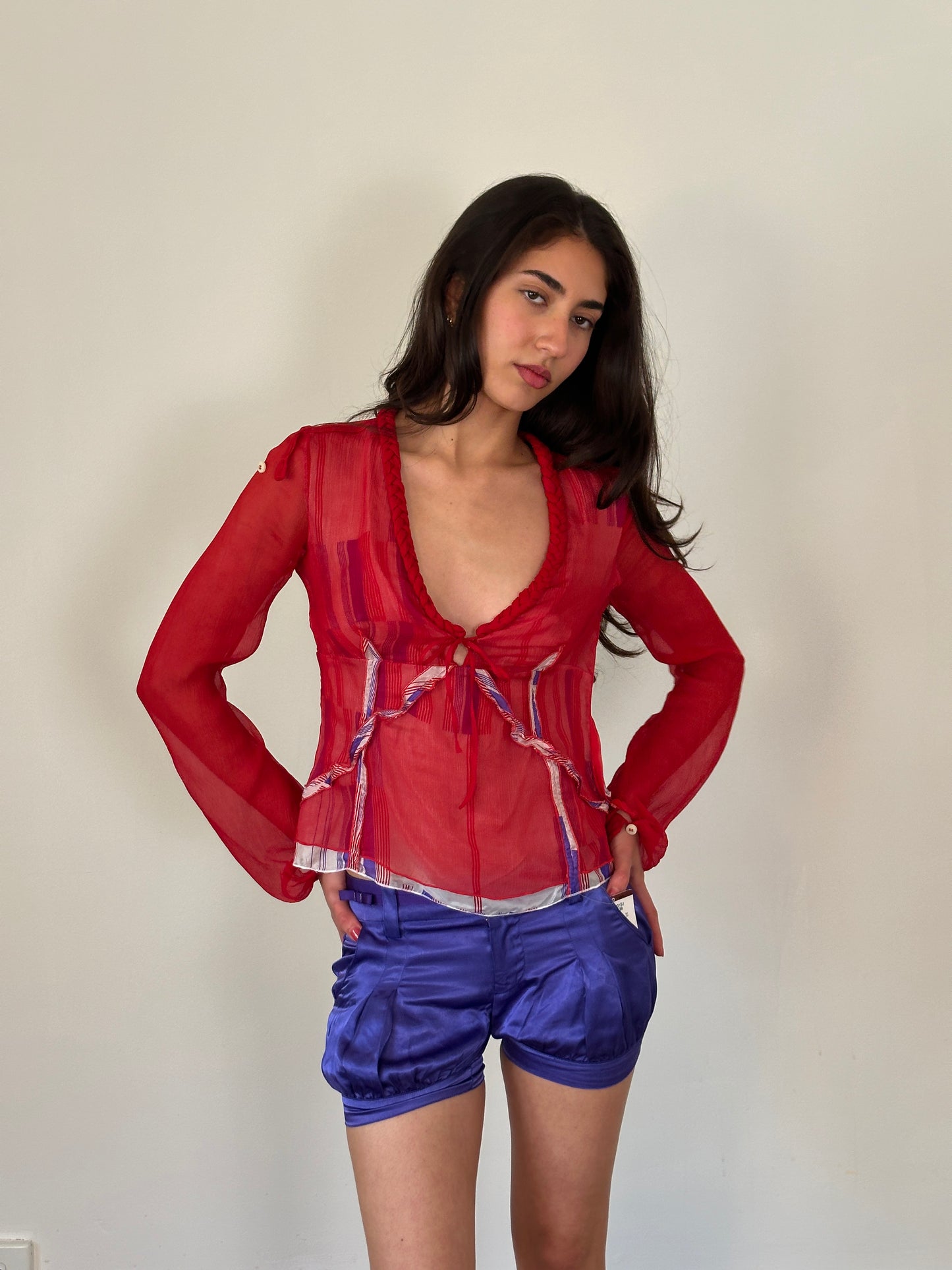 2000s costume national italy sheer silk blouse