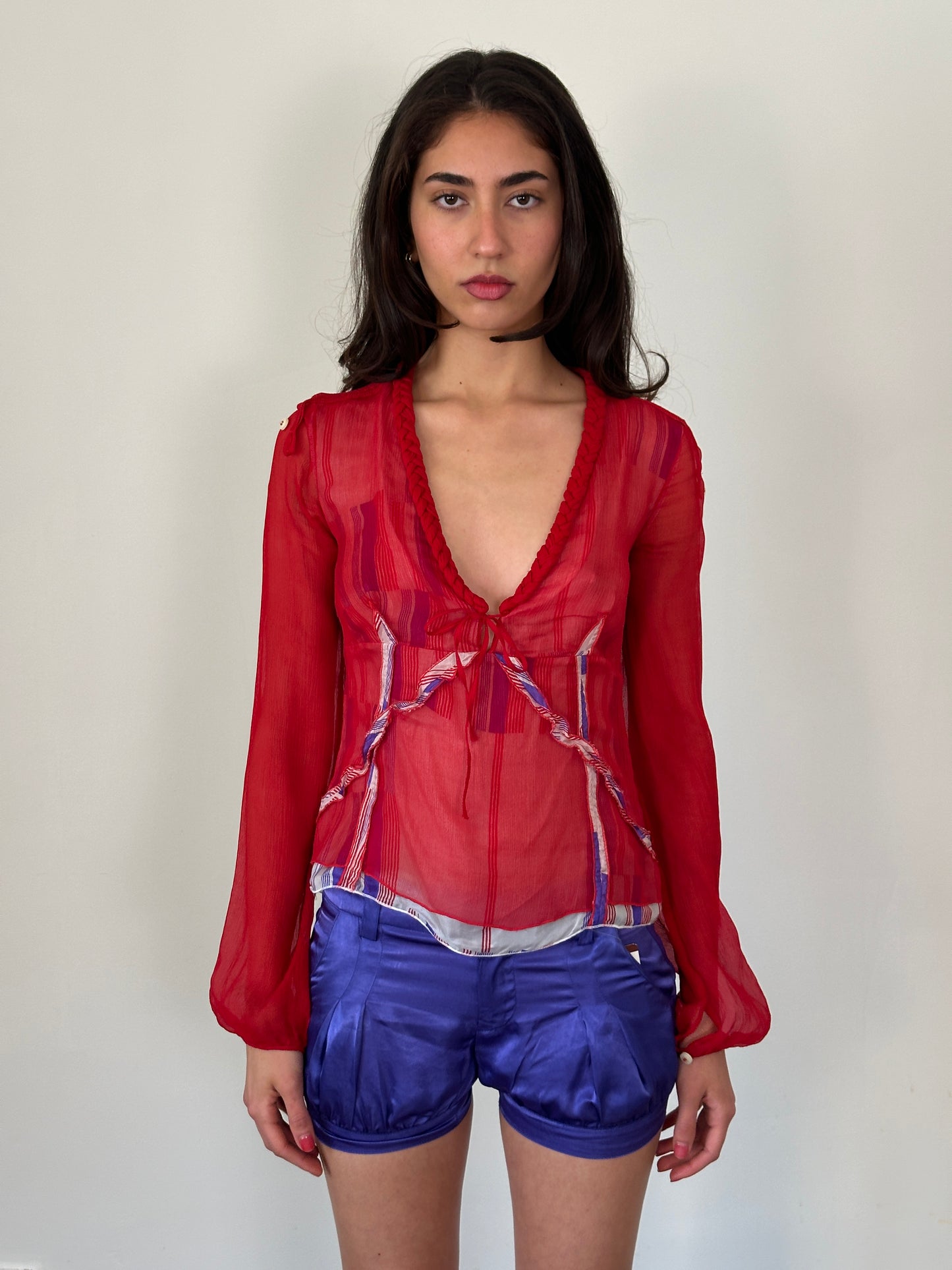 2000s costume national italy sheer silk blouse