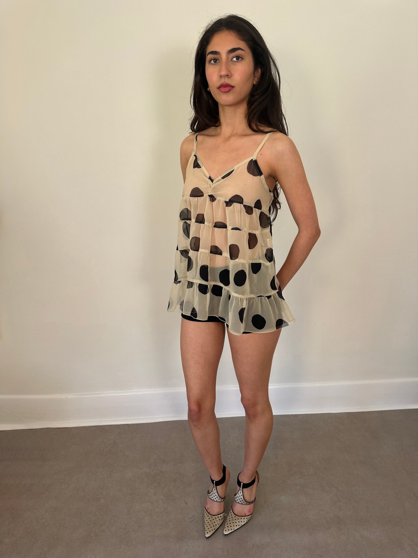 vintage sheer ivory polka dot cami