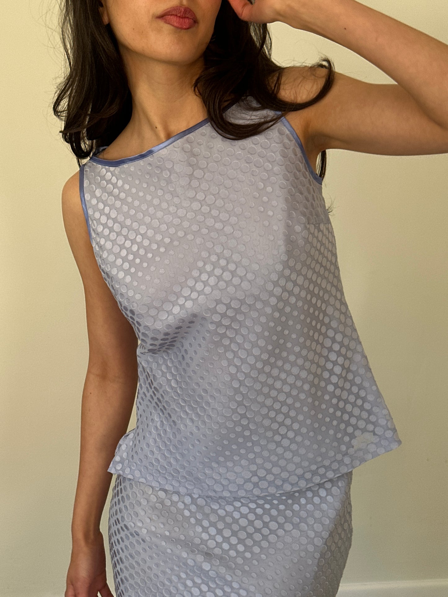2000s '4°c' blue-gray polka dot two-piece set