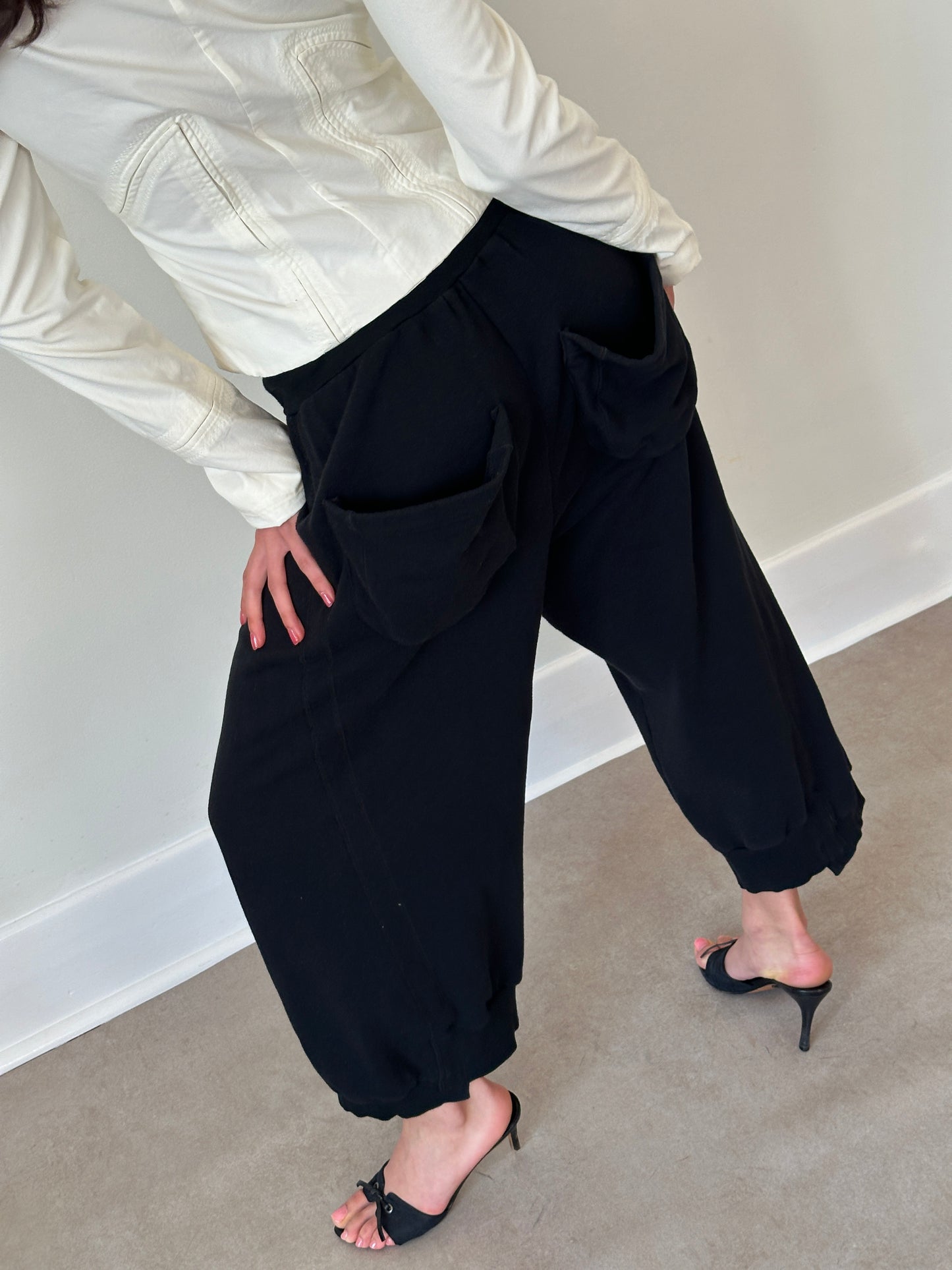 y’s by yohji yamamoto black sweatpants with ribbed hem