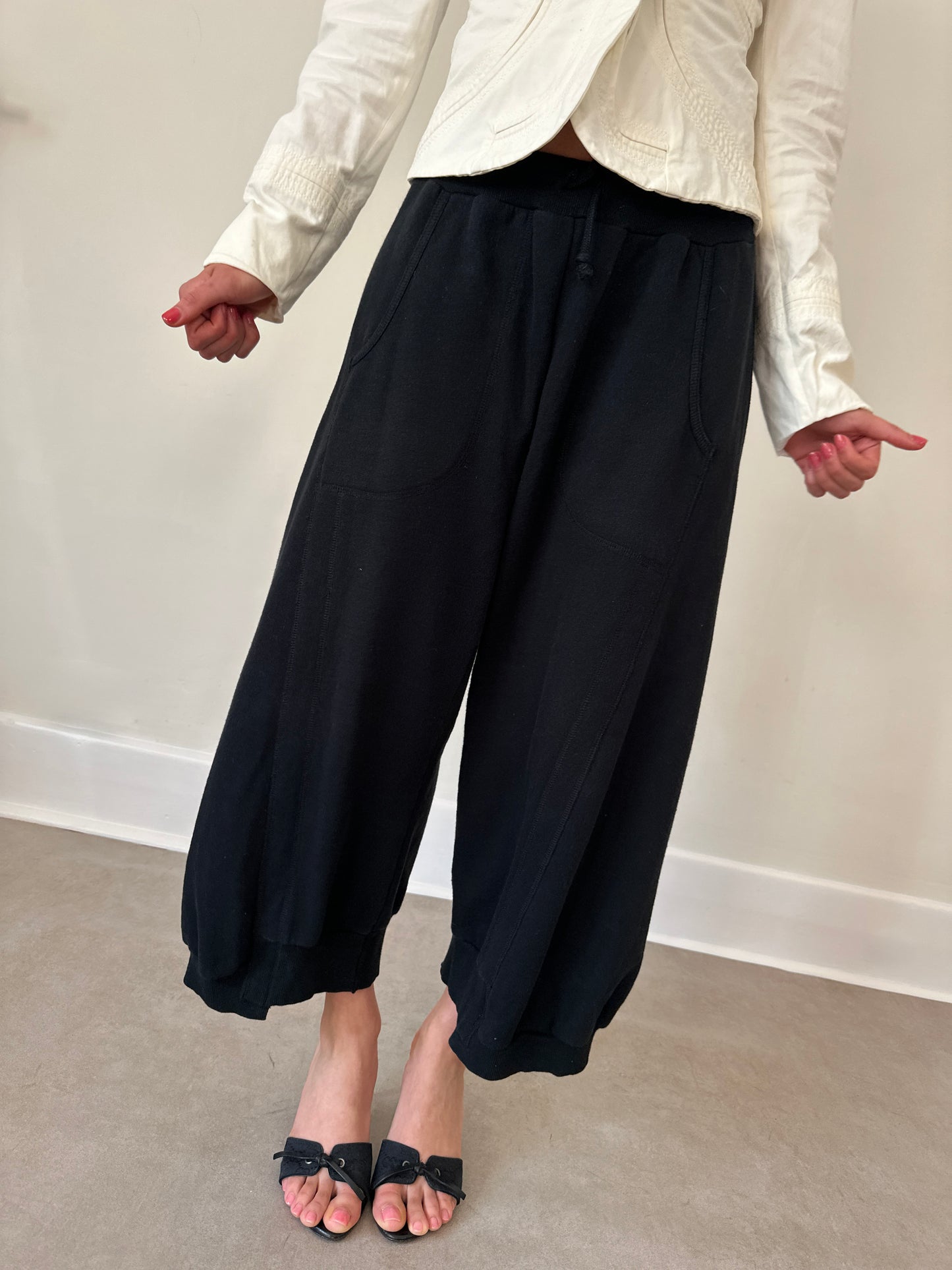 y’s by yohji yamamoto black sweatpants with ribbed hem
