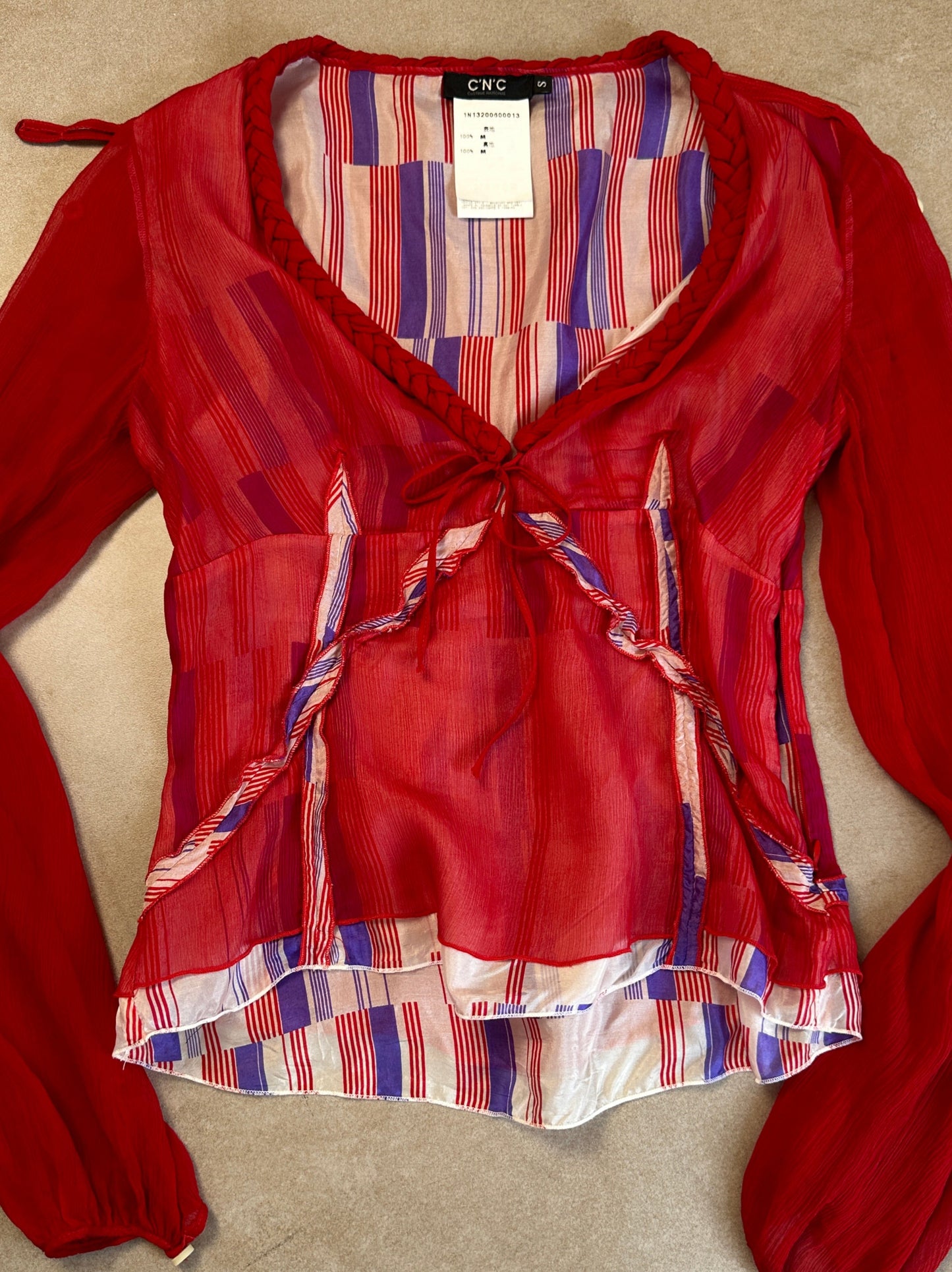 2000s costume national italy sheer silk blouse