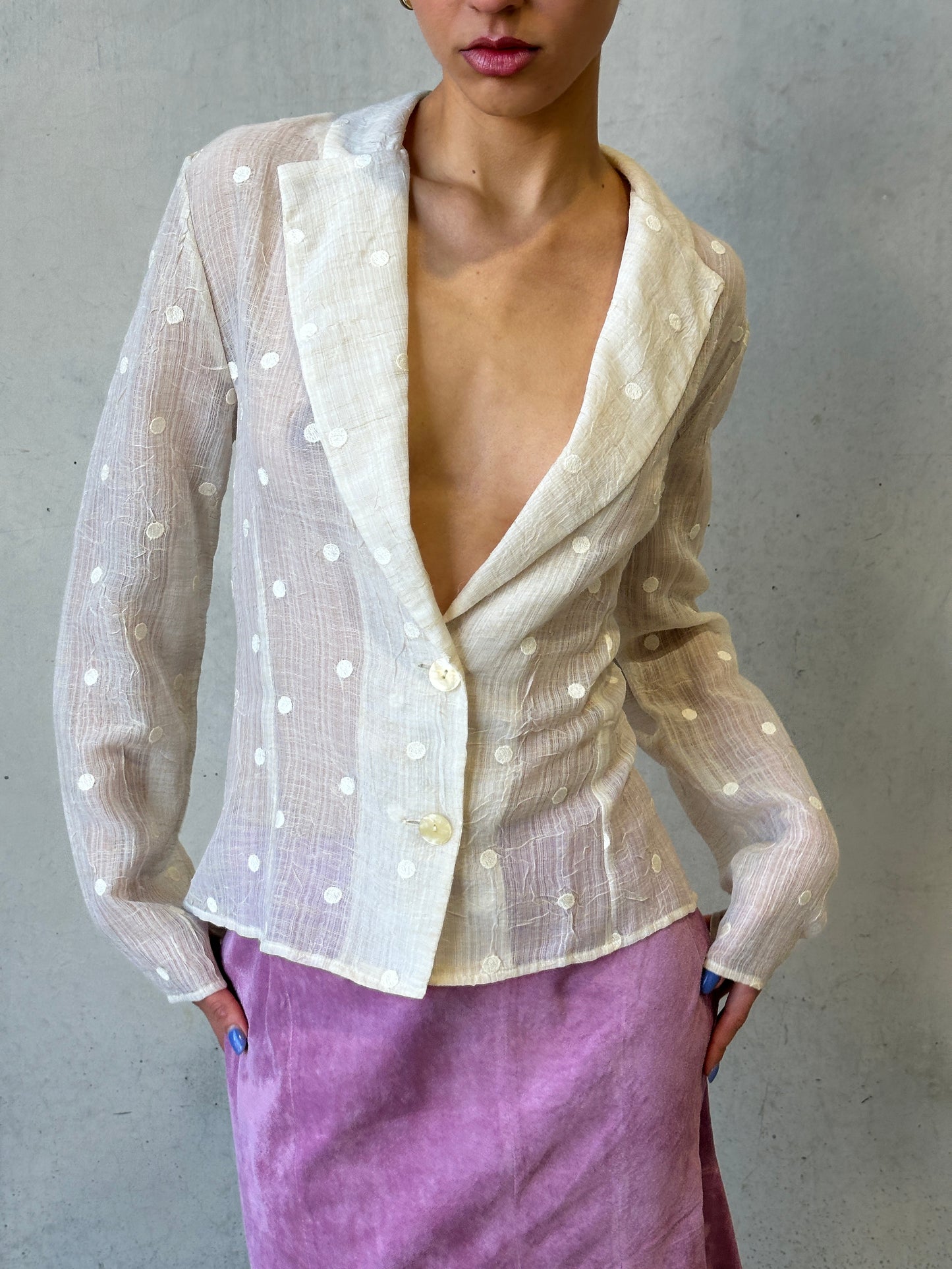 ivory polka dot see-through jacket