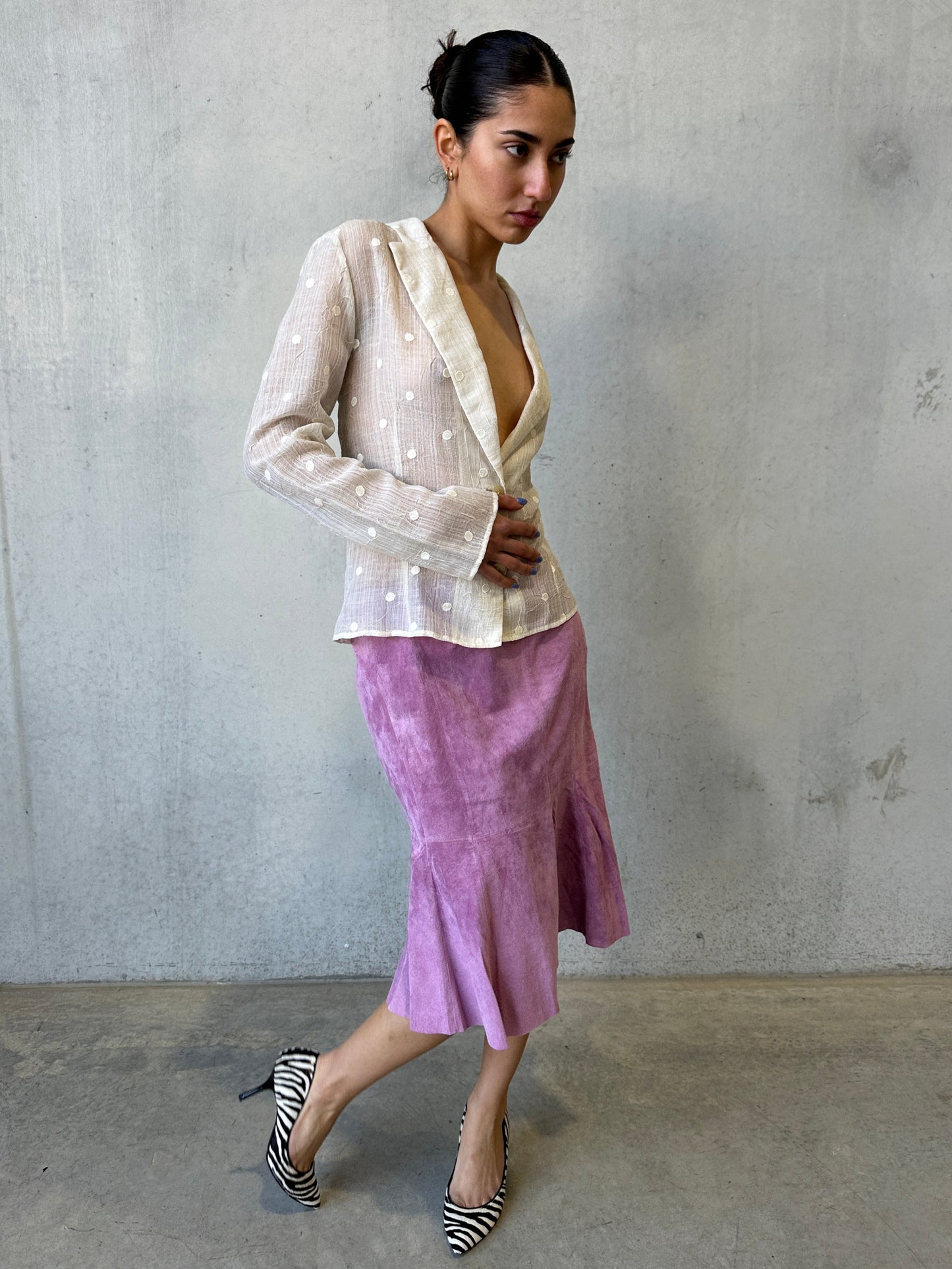 ivory polka dot see-through jacket