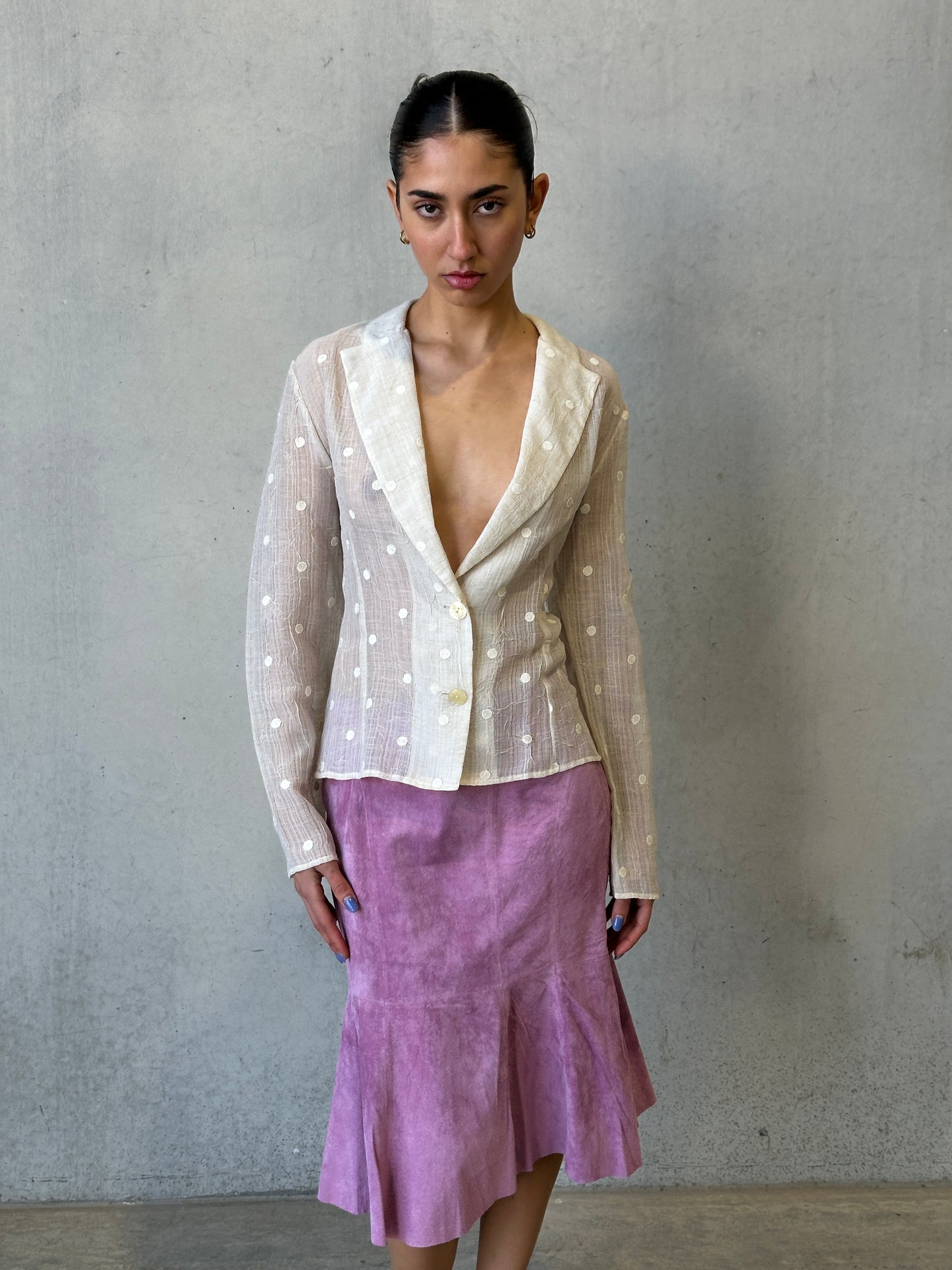 dusty pink genuine suede leather skirt