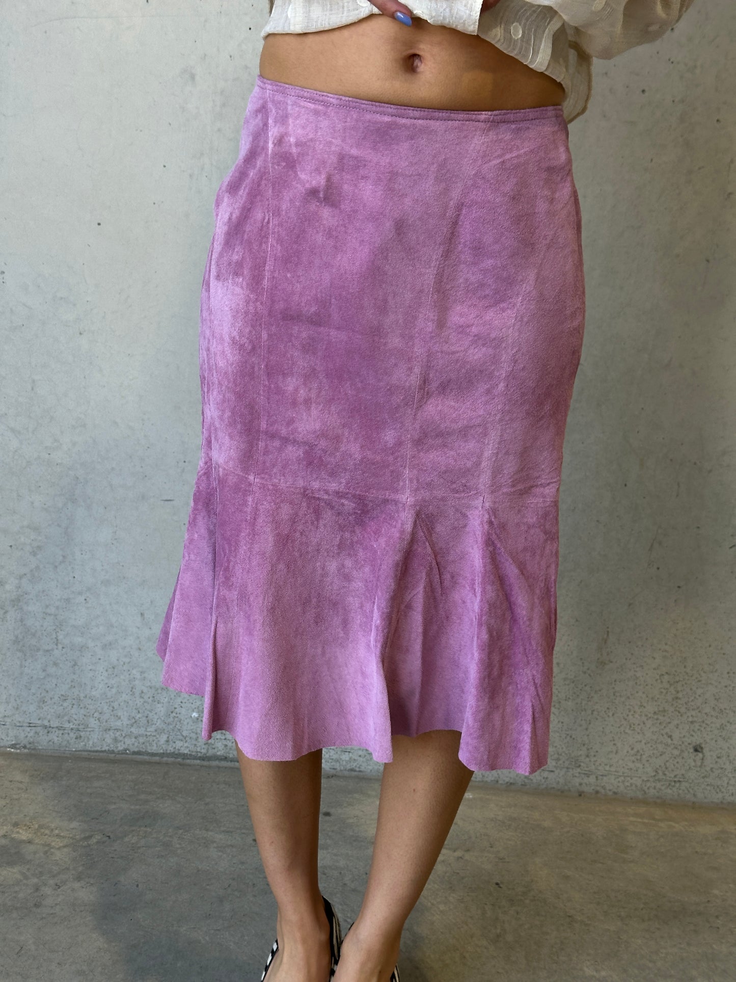 dusty pink genuine suede leather skirt
