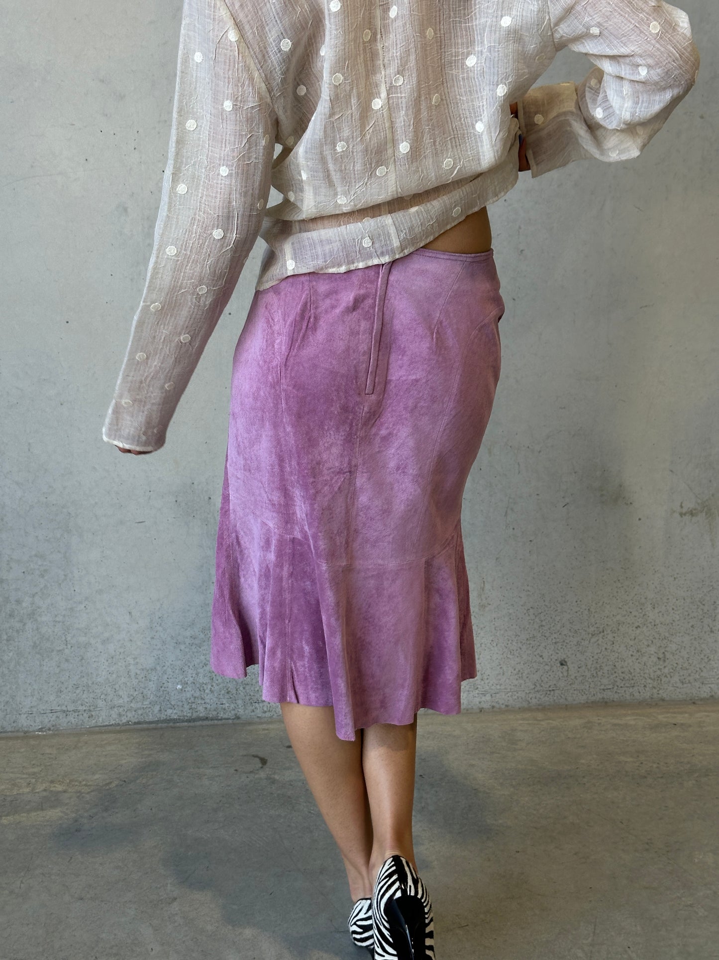 dusty pink genuine suede leather skirt