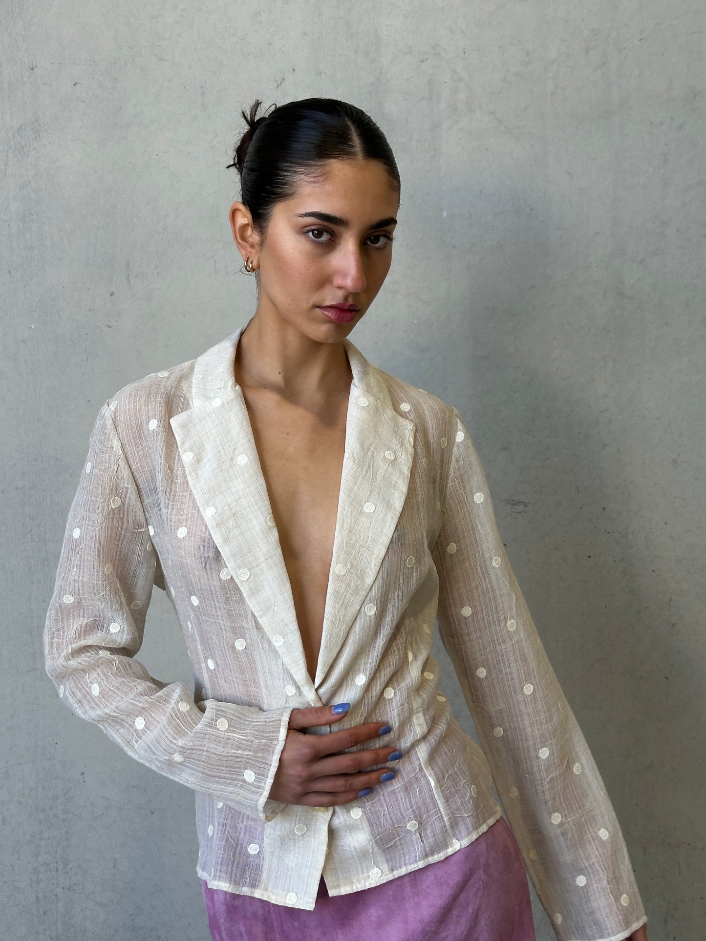 ivory polka dot see-through jacket
