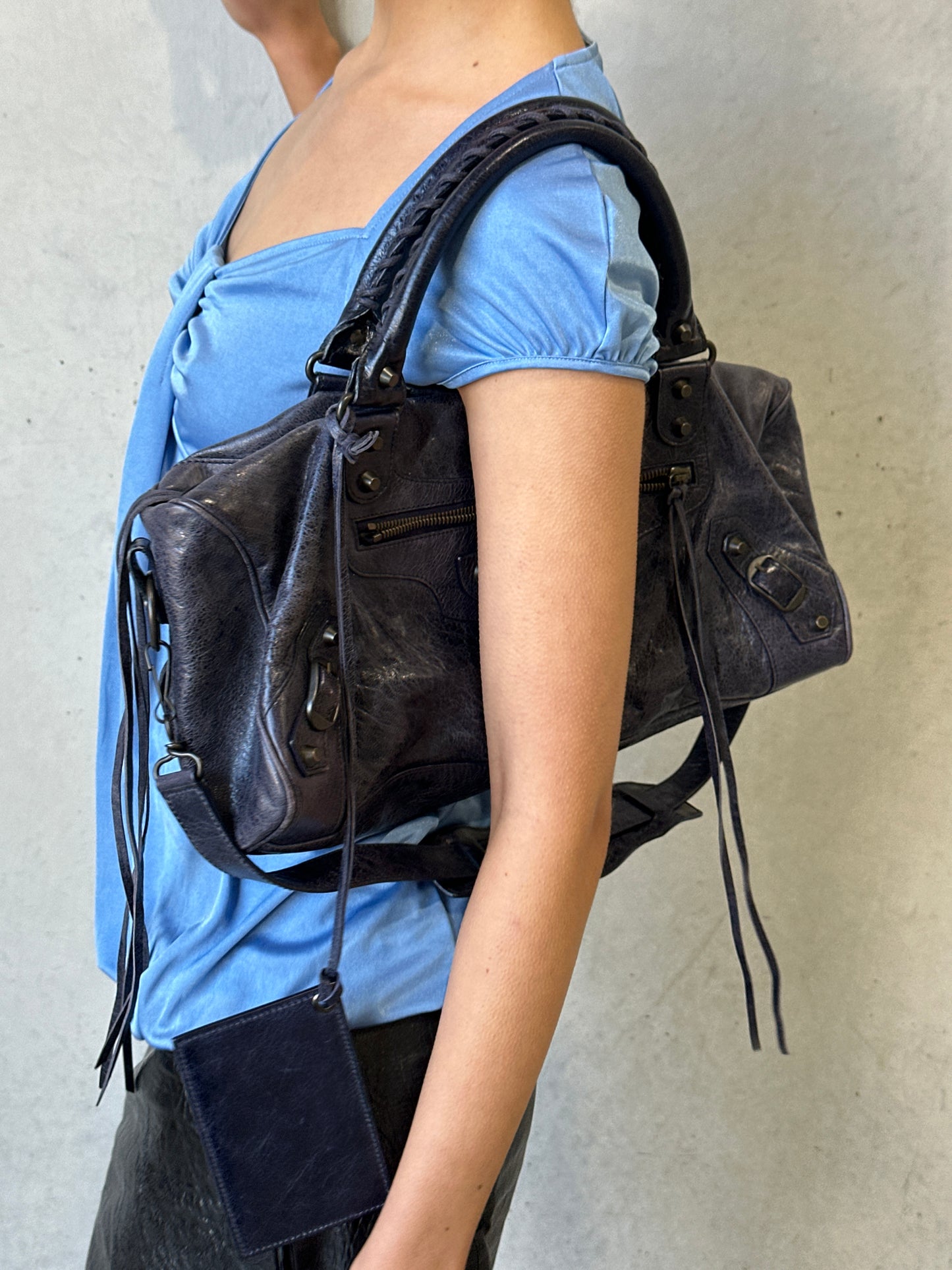 balenciaga dark purple mini city bag