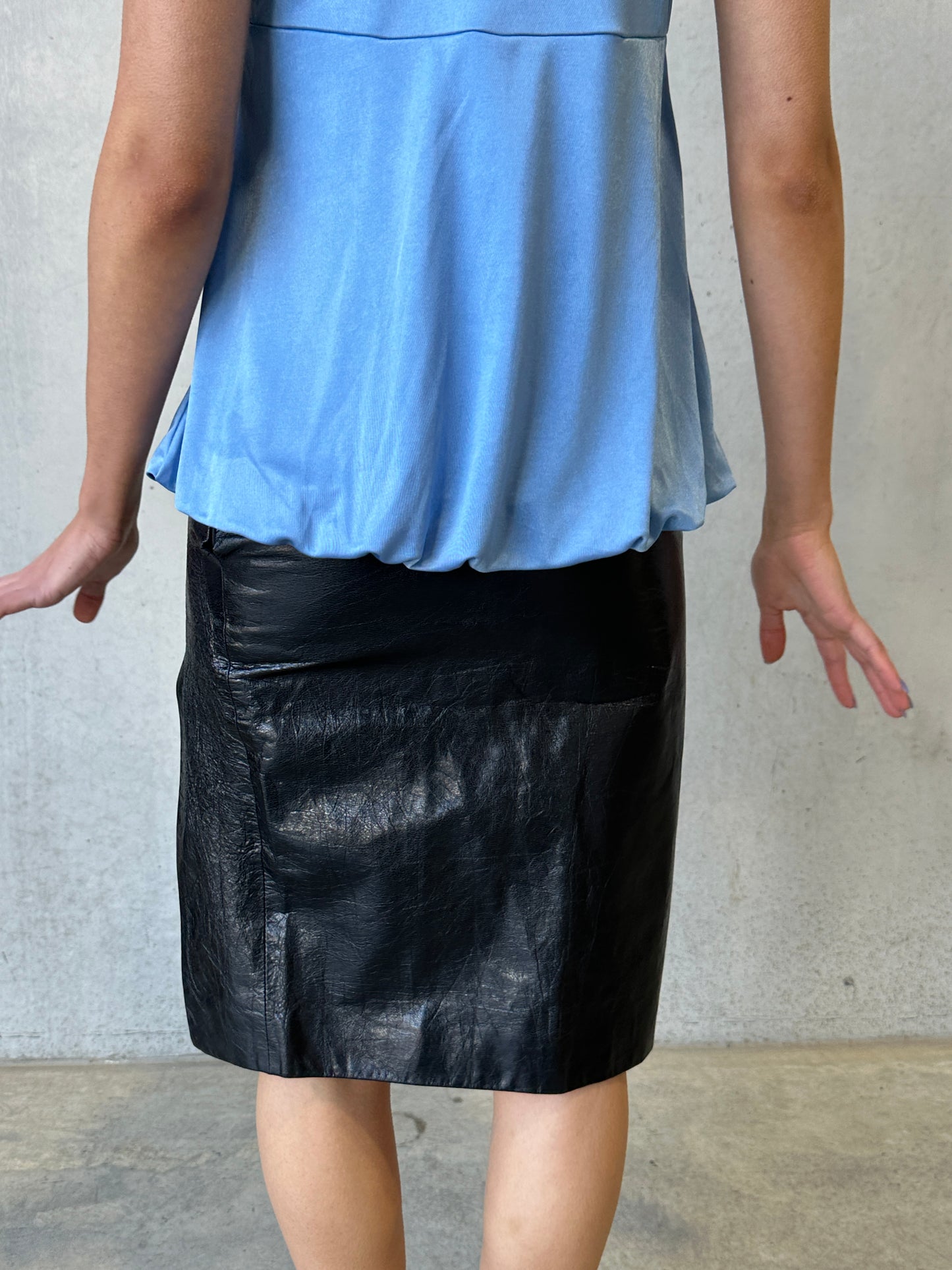 katharine hamnett black cracked leather slit skirt