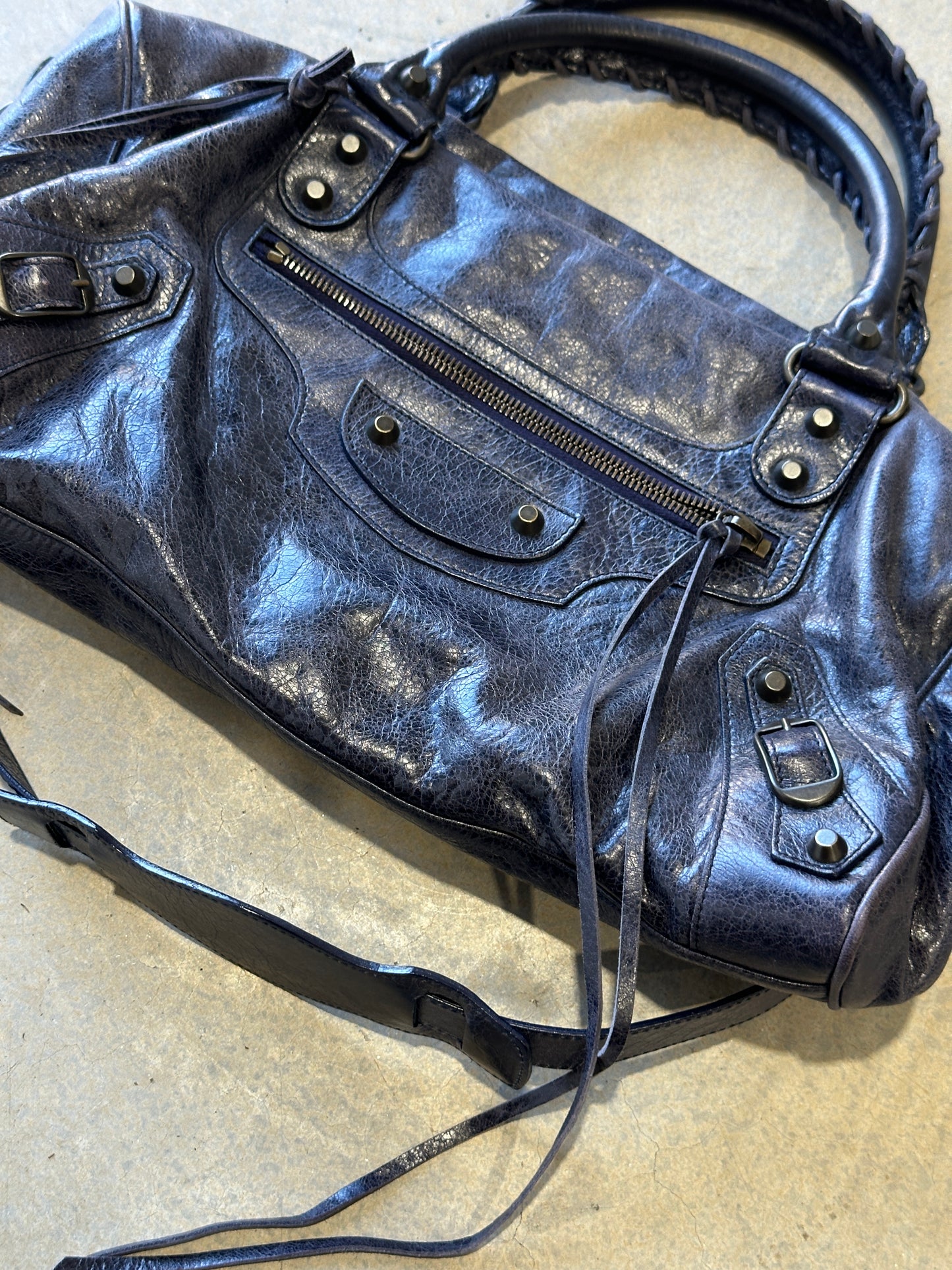 balenciaga dark purple mini city bag