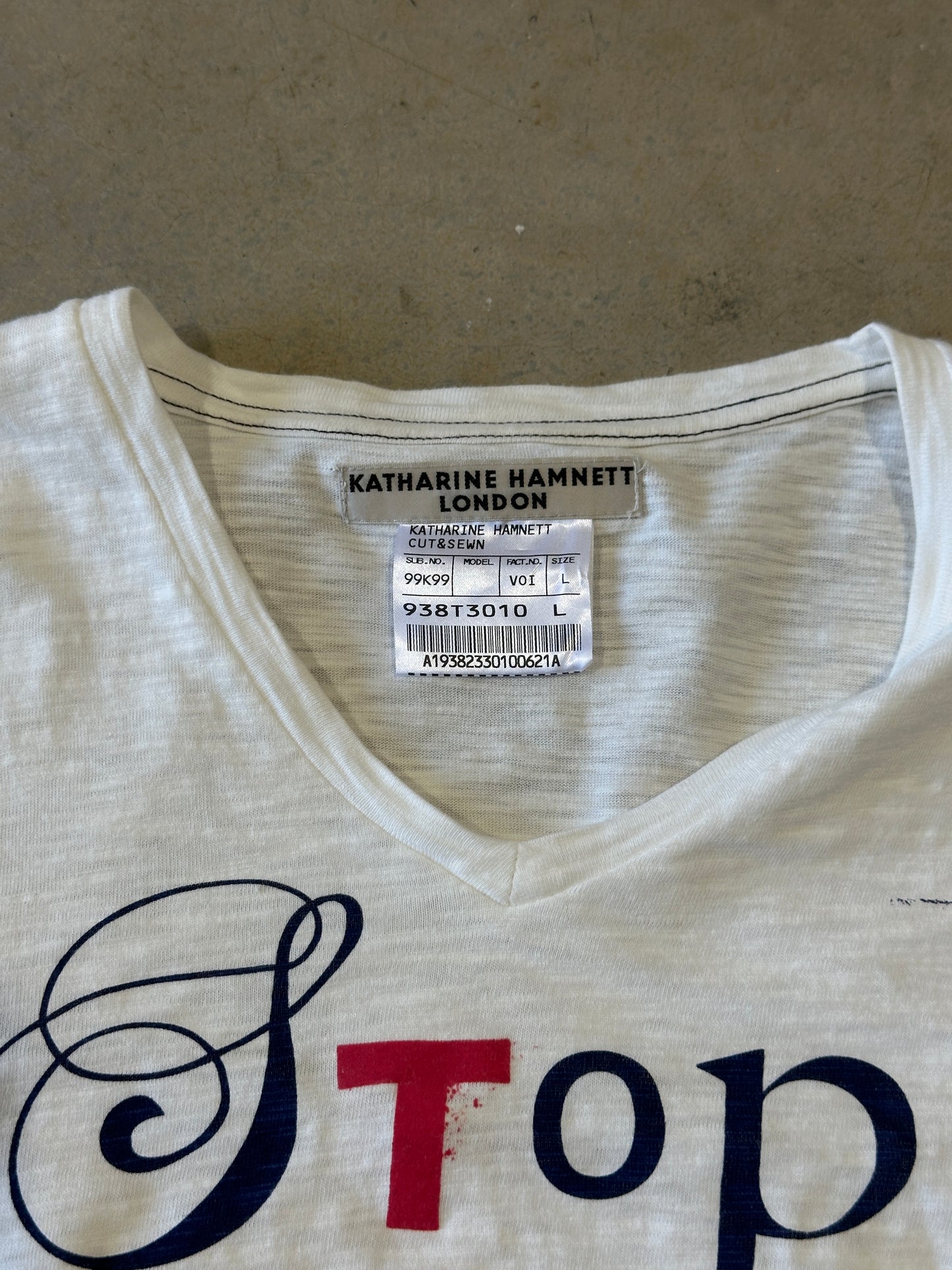 (rare) katharine hamnett white stop and think t-shirt