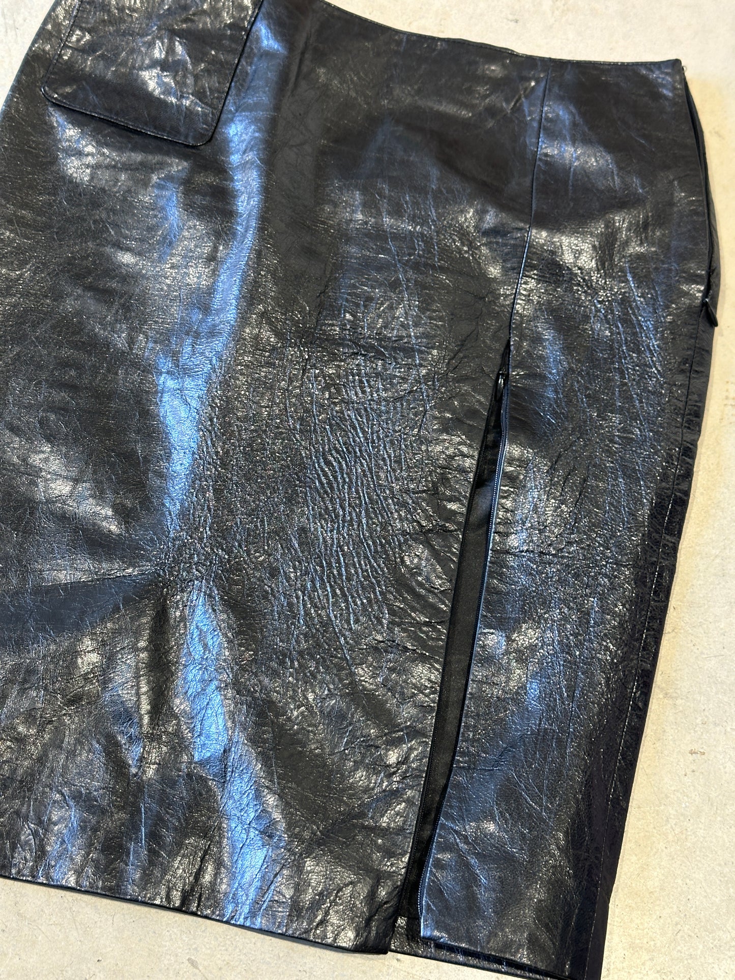 katharine hamnett black cracked leather slit skirt