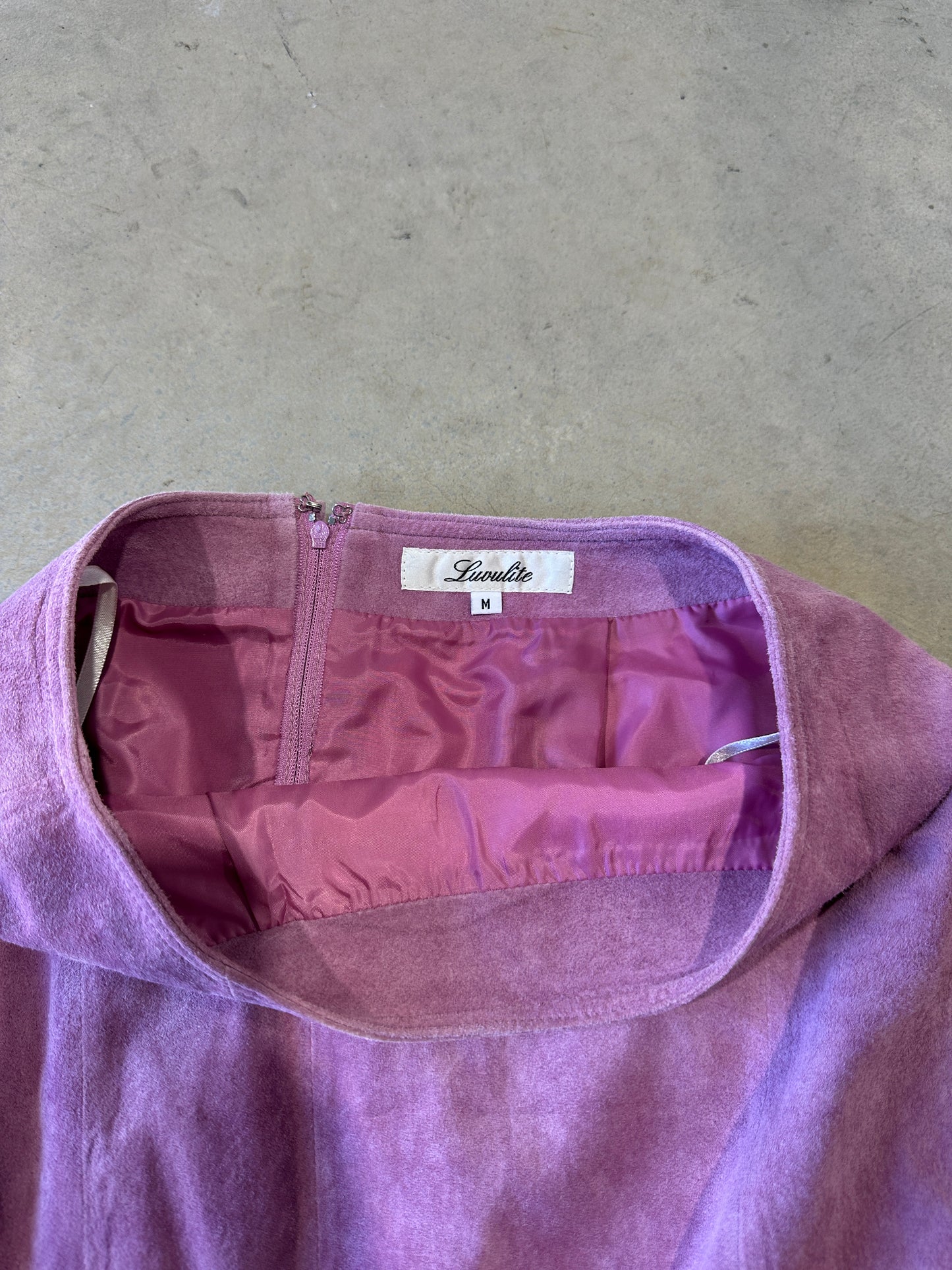 dusty pink genuine suede leather skirt