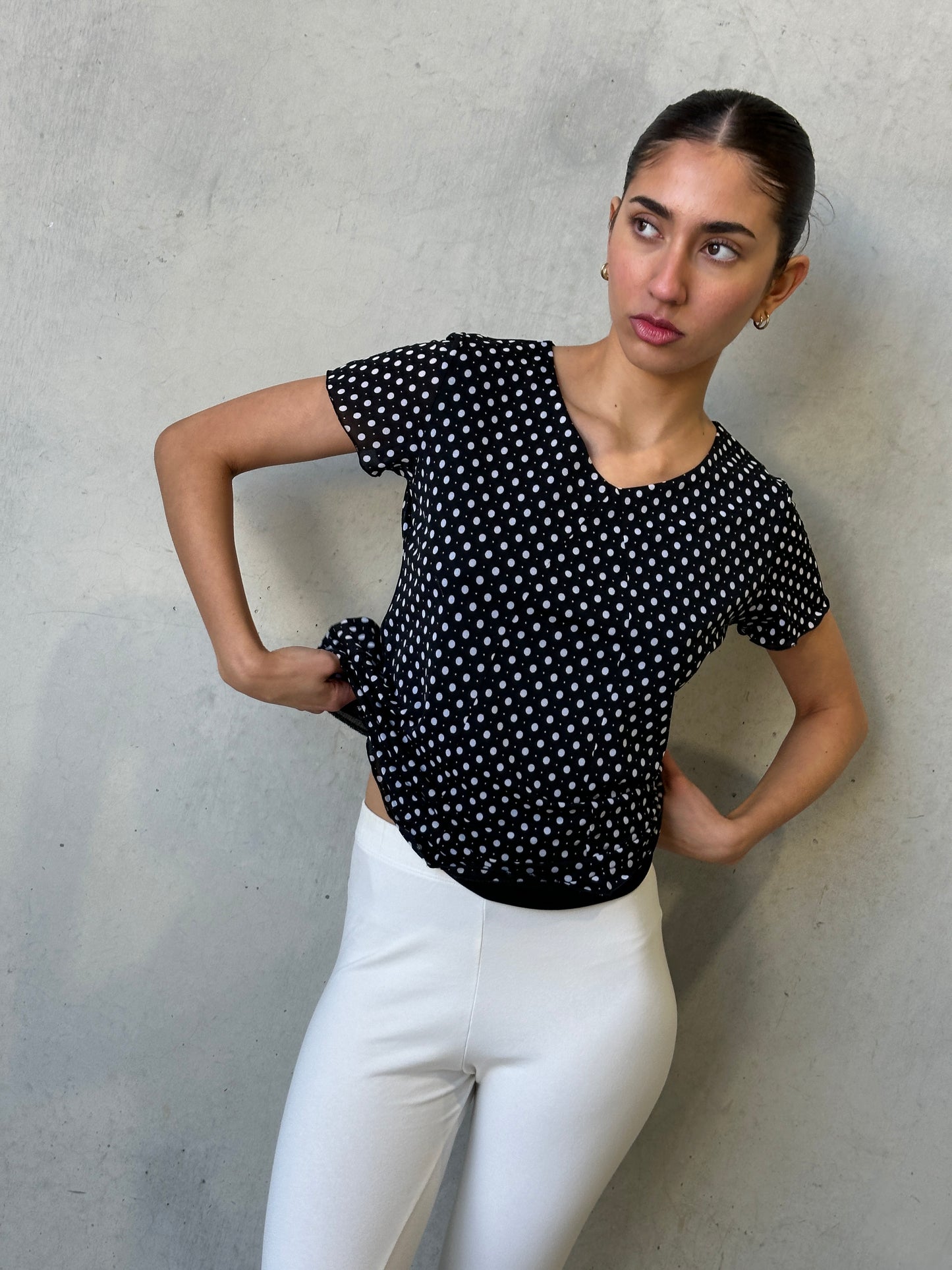 80s black polka dot stretch tee