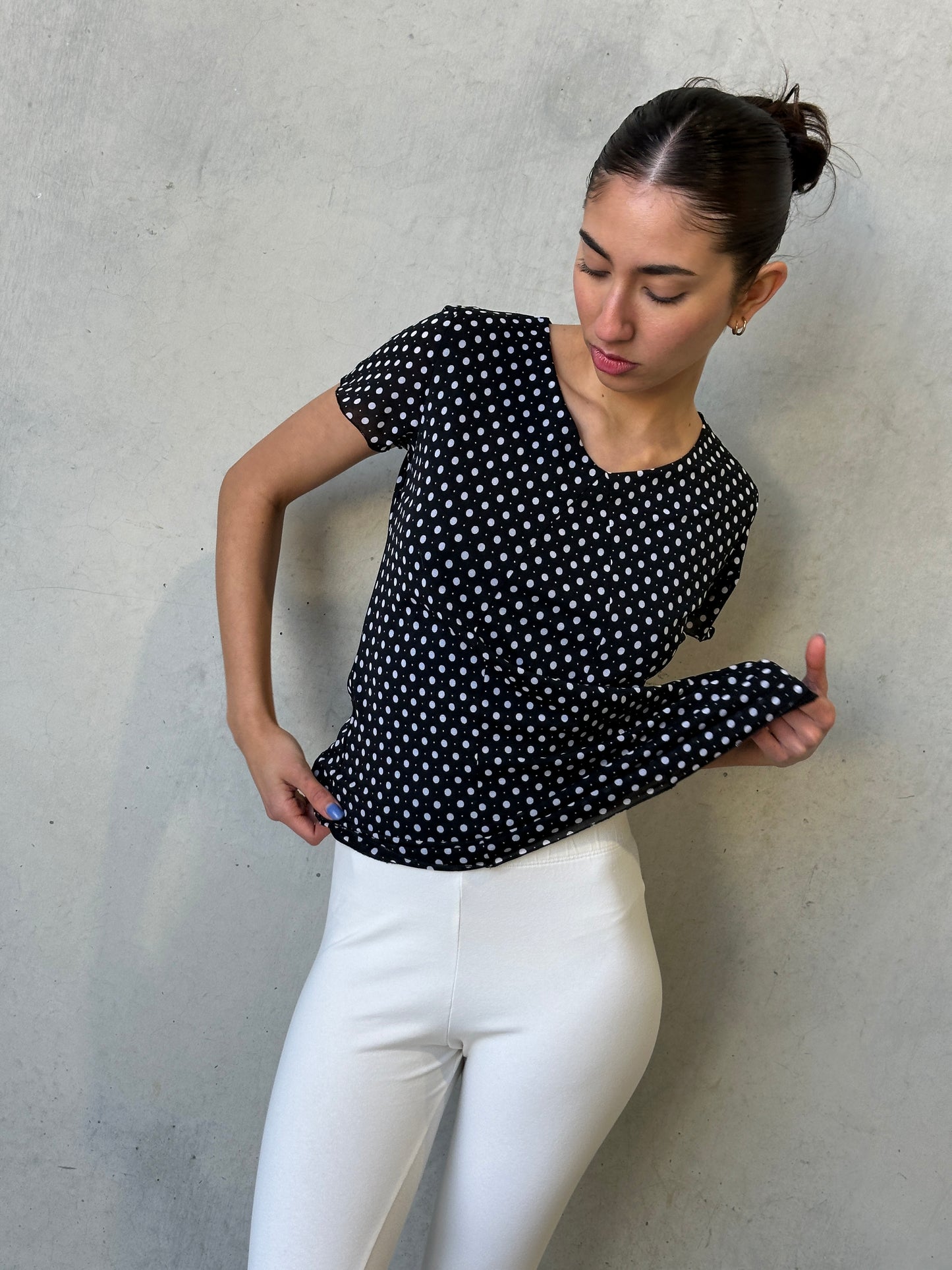 80s black polka dot stretch tee