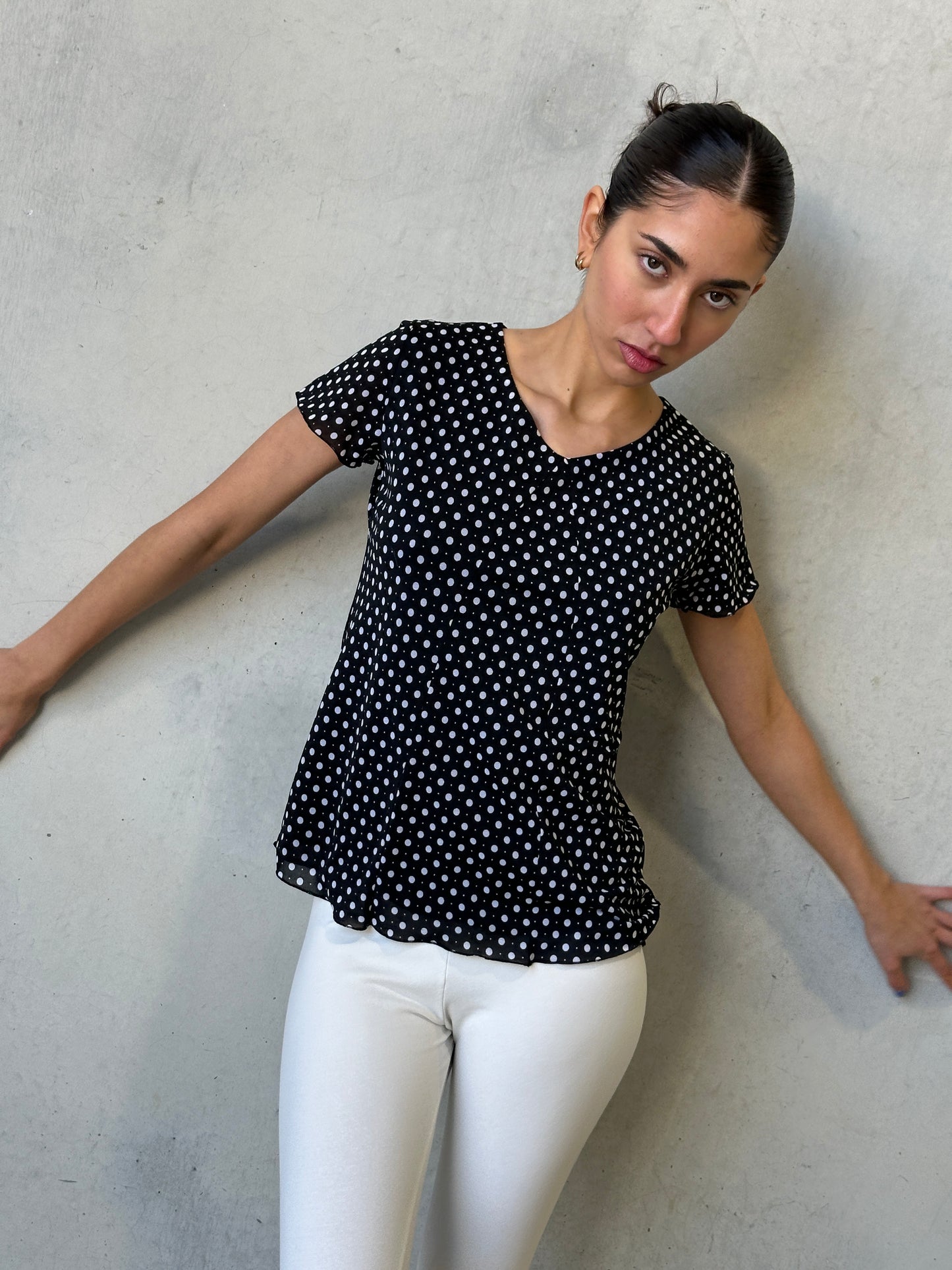 80s black polka dot stretch tee