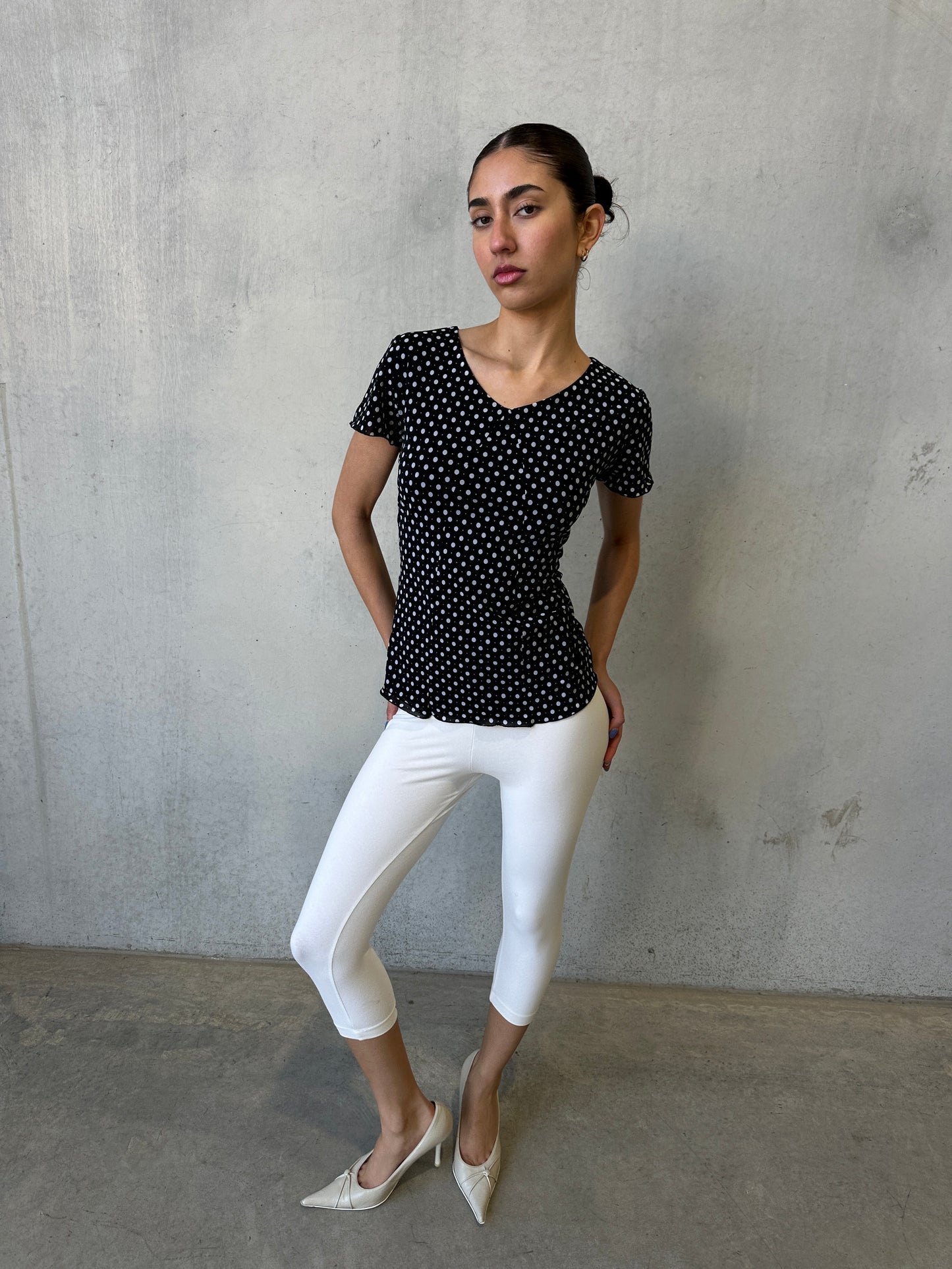 80s black polka dot stretch tee