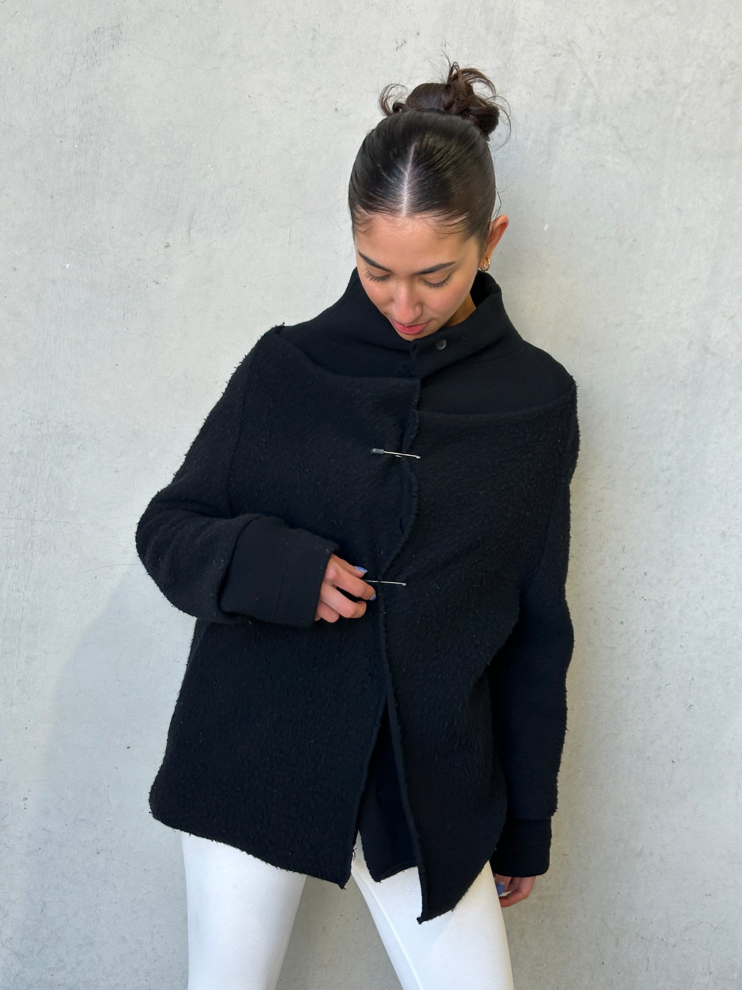 90s y’s by yohji yamamoto black wool deformed pin coat