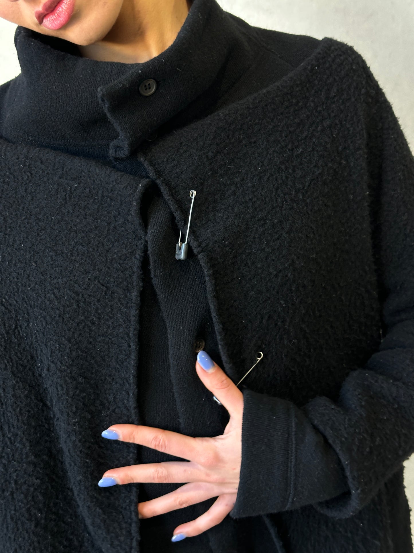90s y’s by yohji yamamoto black wool deformed pin coat