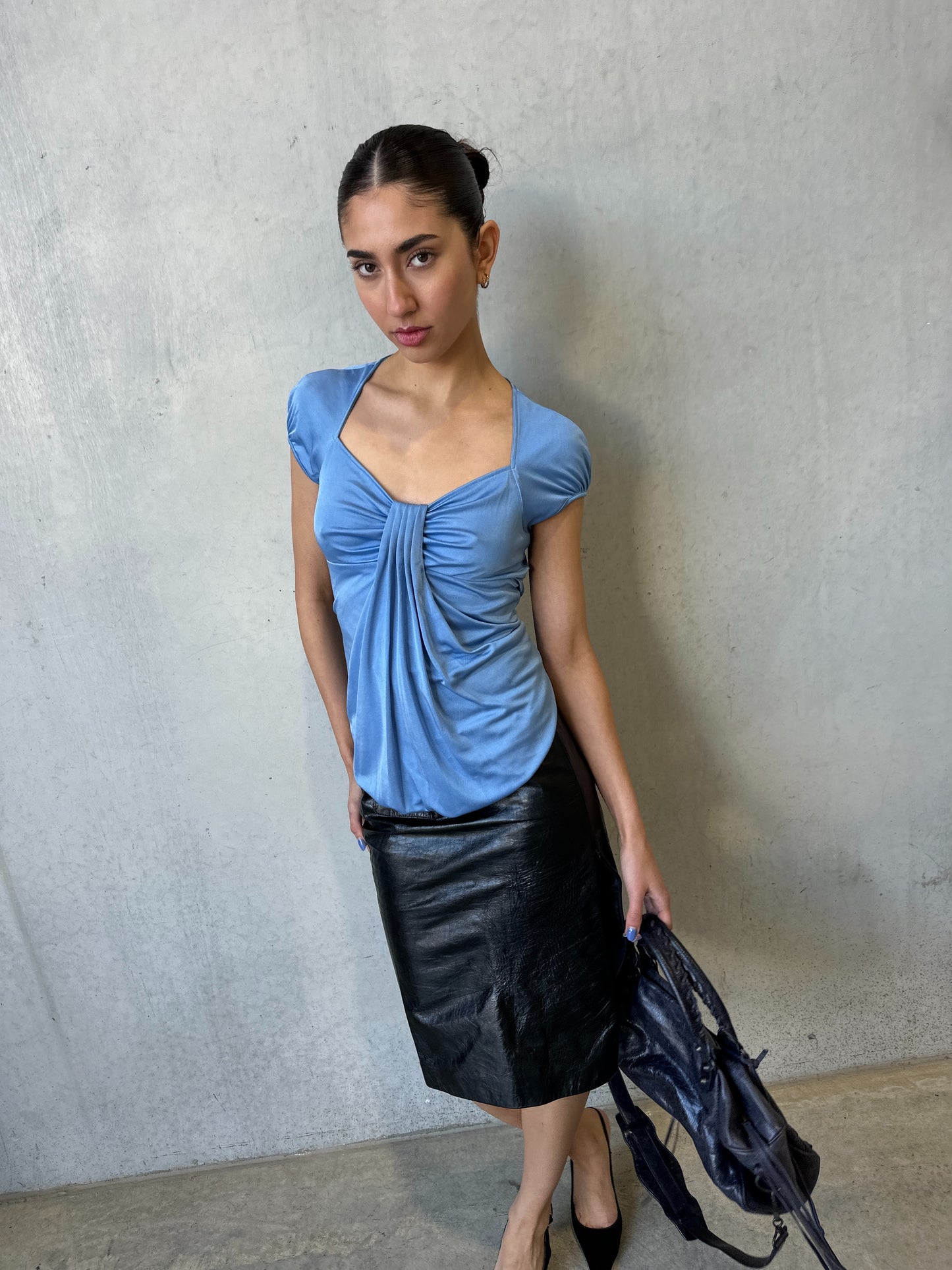 katharine hamnett black cracked leather slit skirt