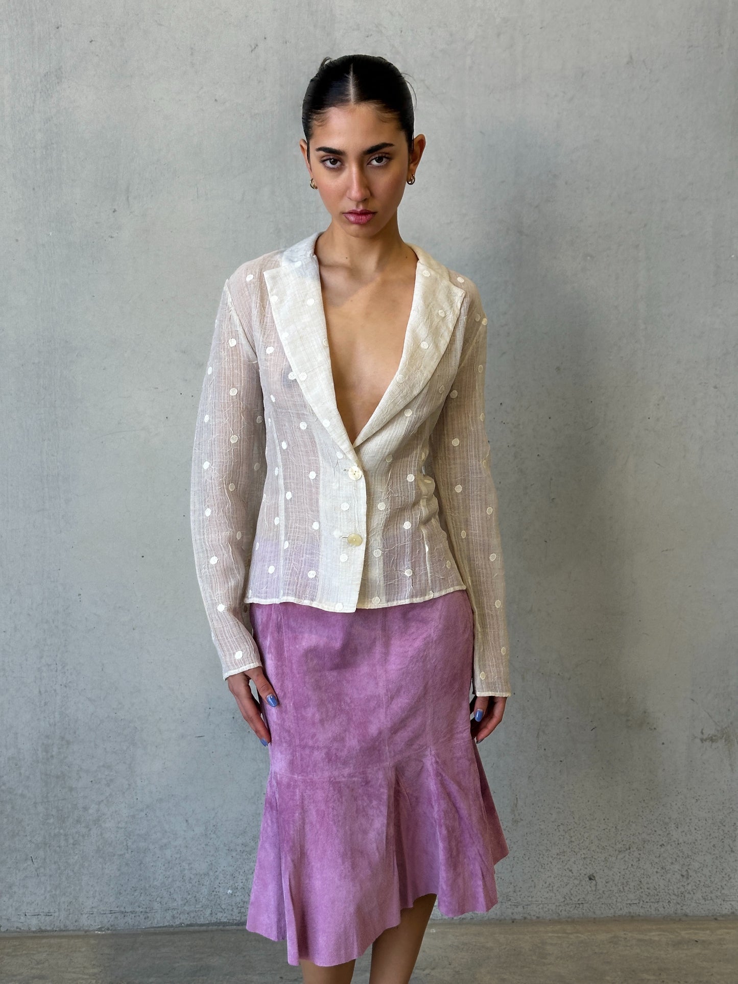 ivory polka dot see-through jacket