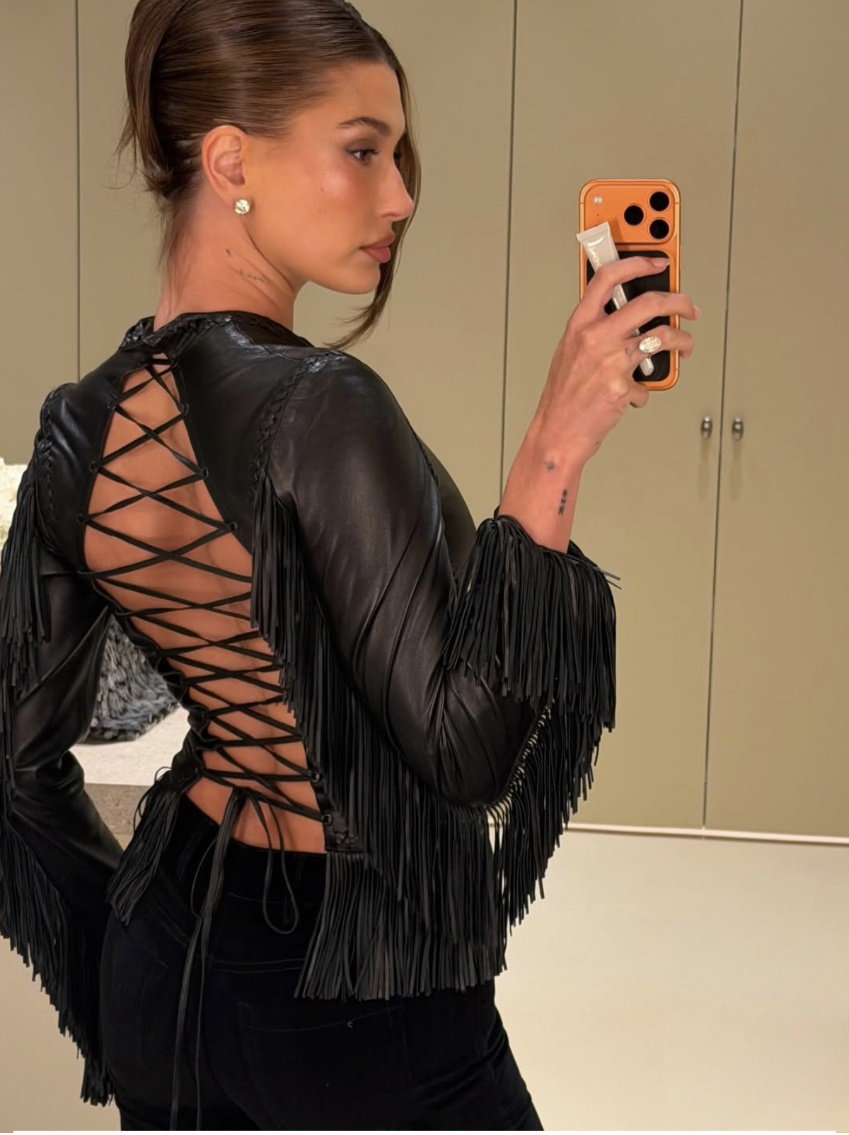 gianni versace spring summer 2002 leather fringe jacket