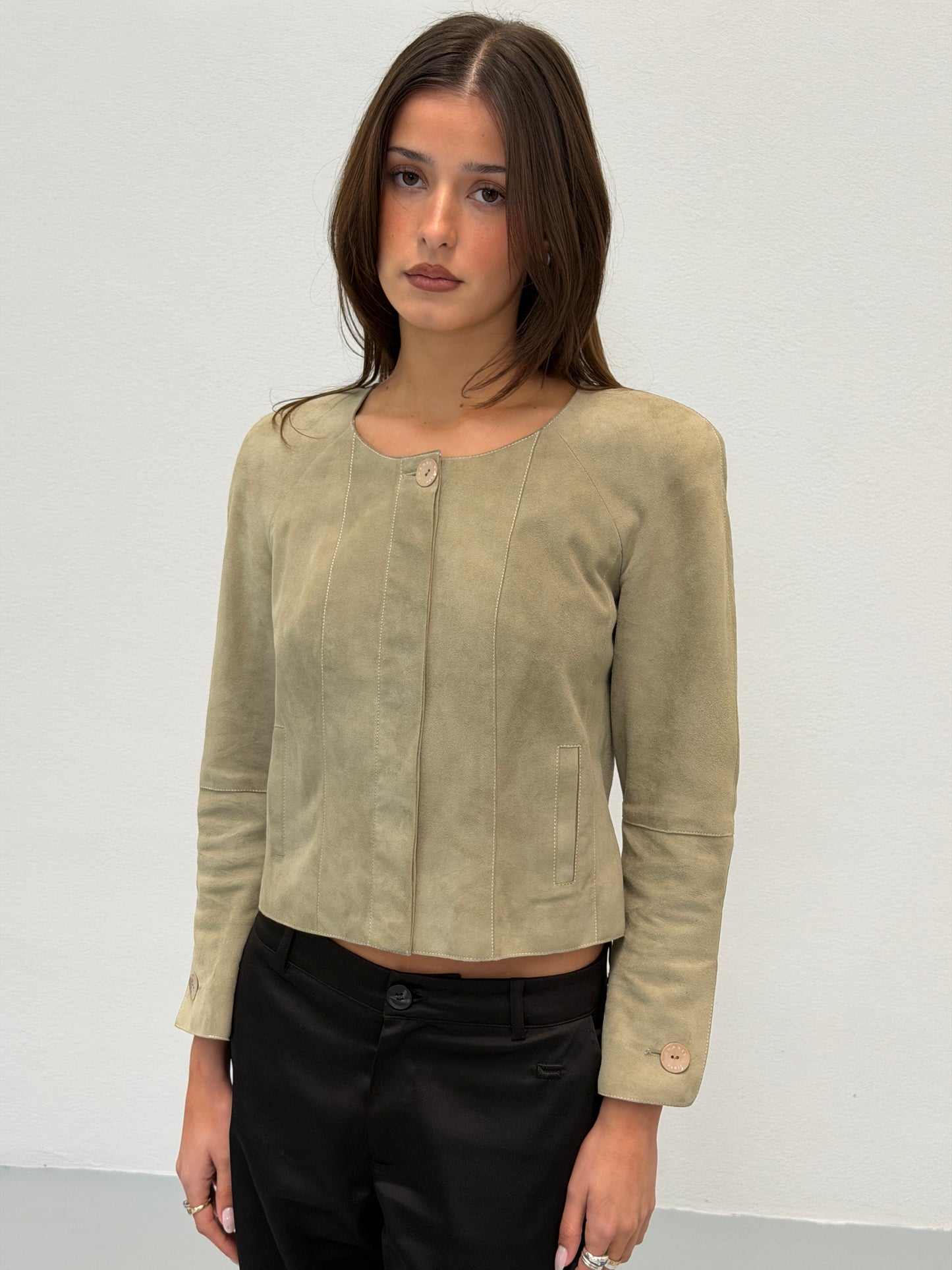(rare) chanel cruise 2003 pale green suede jacket