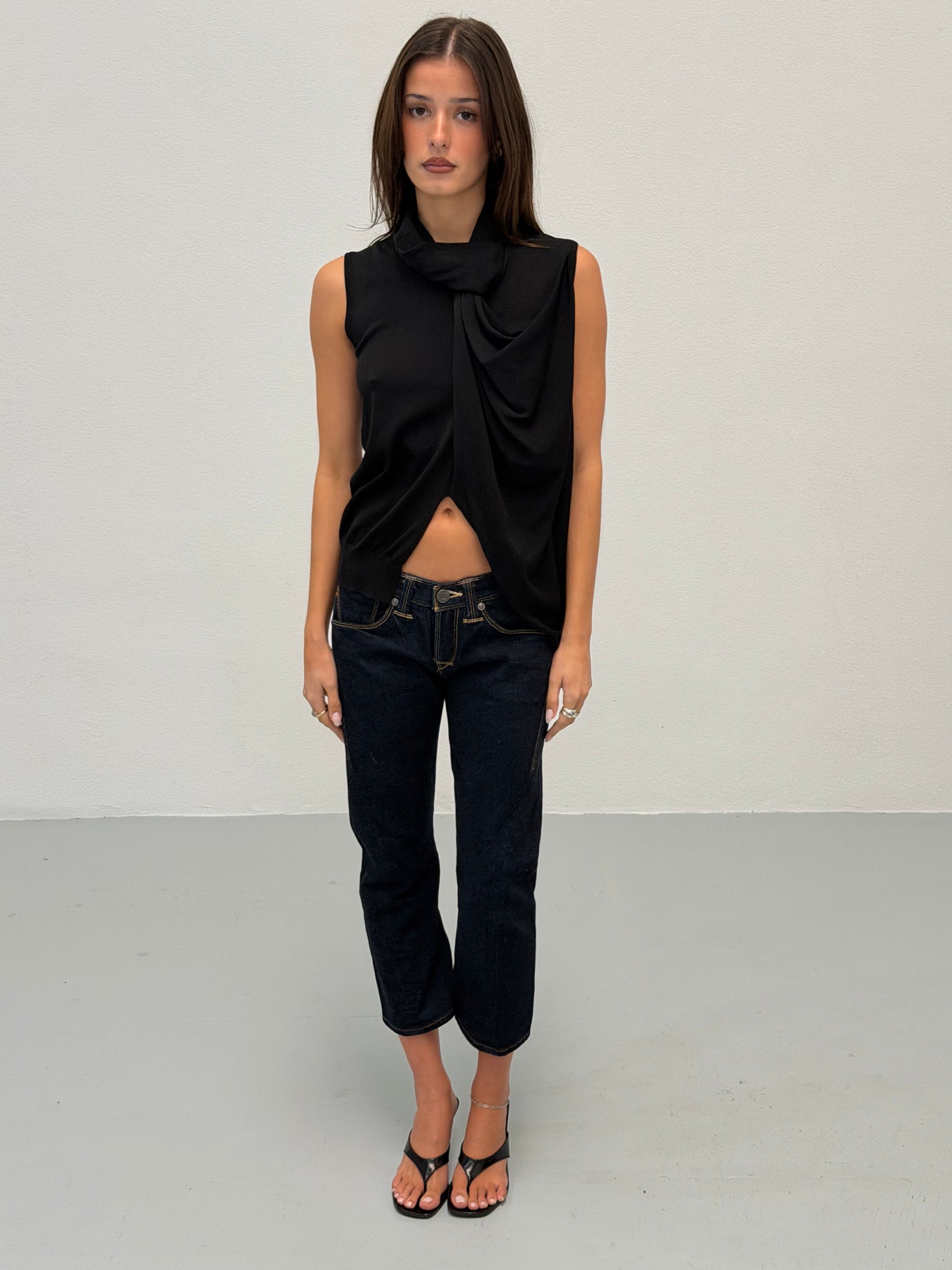 costume national black draped knit top