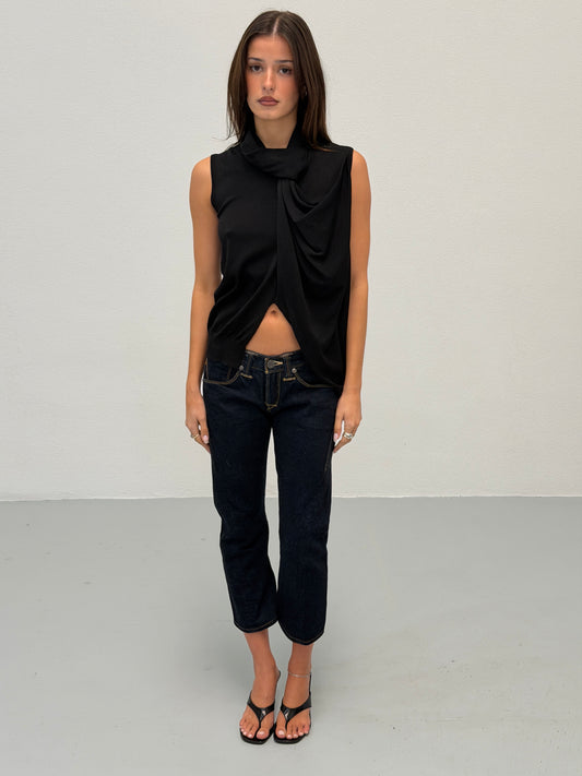 costume national black draped knit top