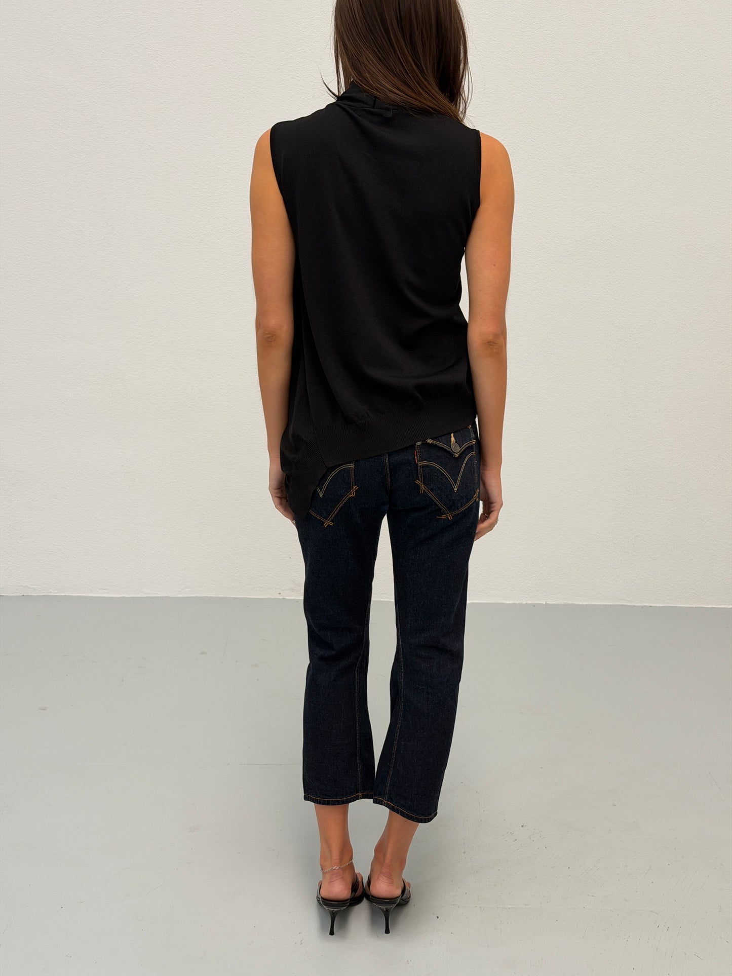 costume national black draped knit top
