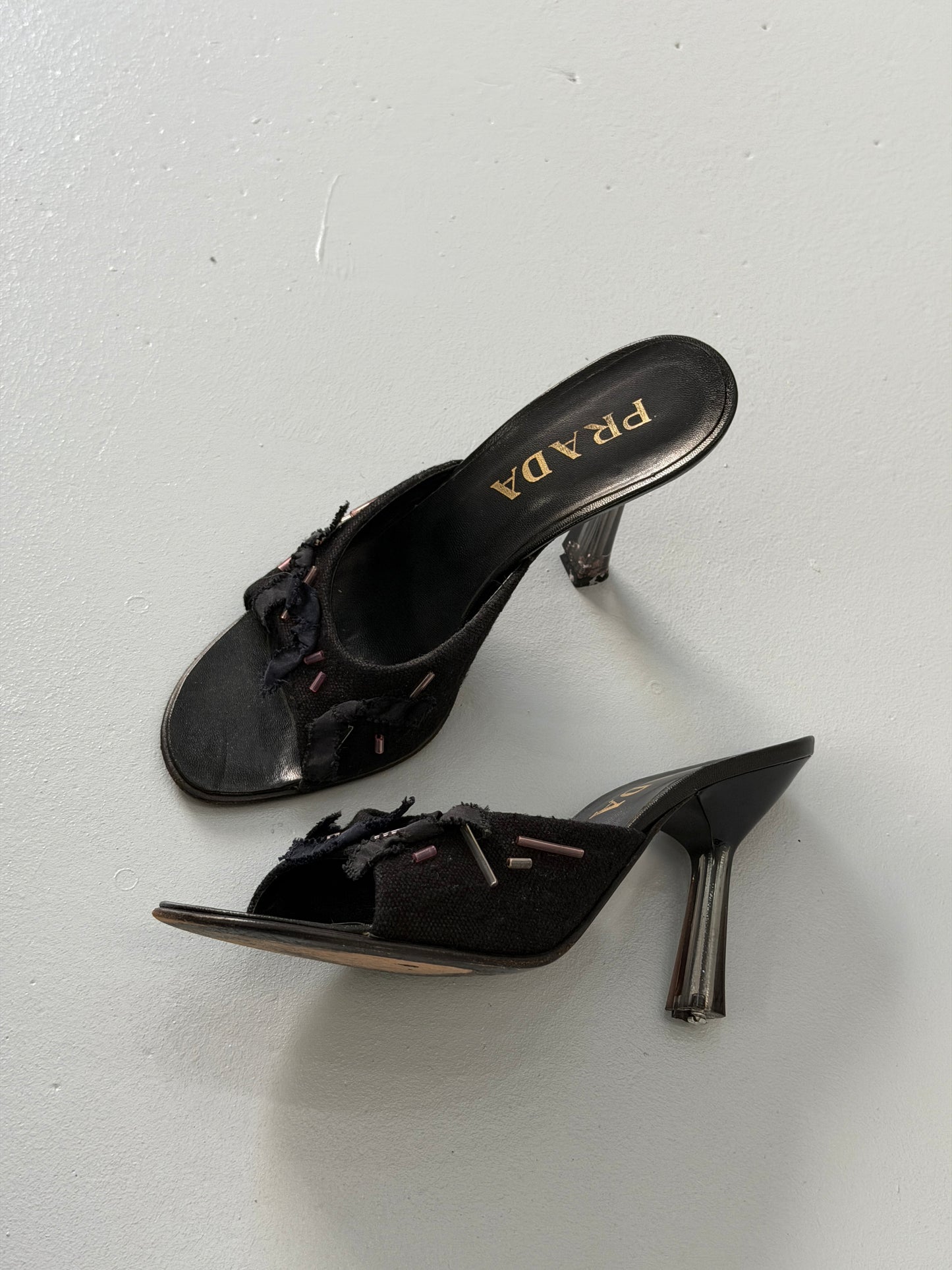 prada fall 1998 black beaded mules