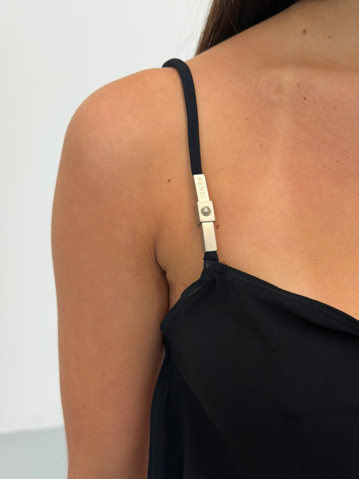 fendi spring 2001 black logo hardware mini dress